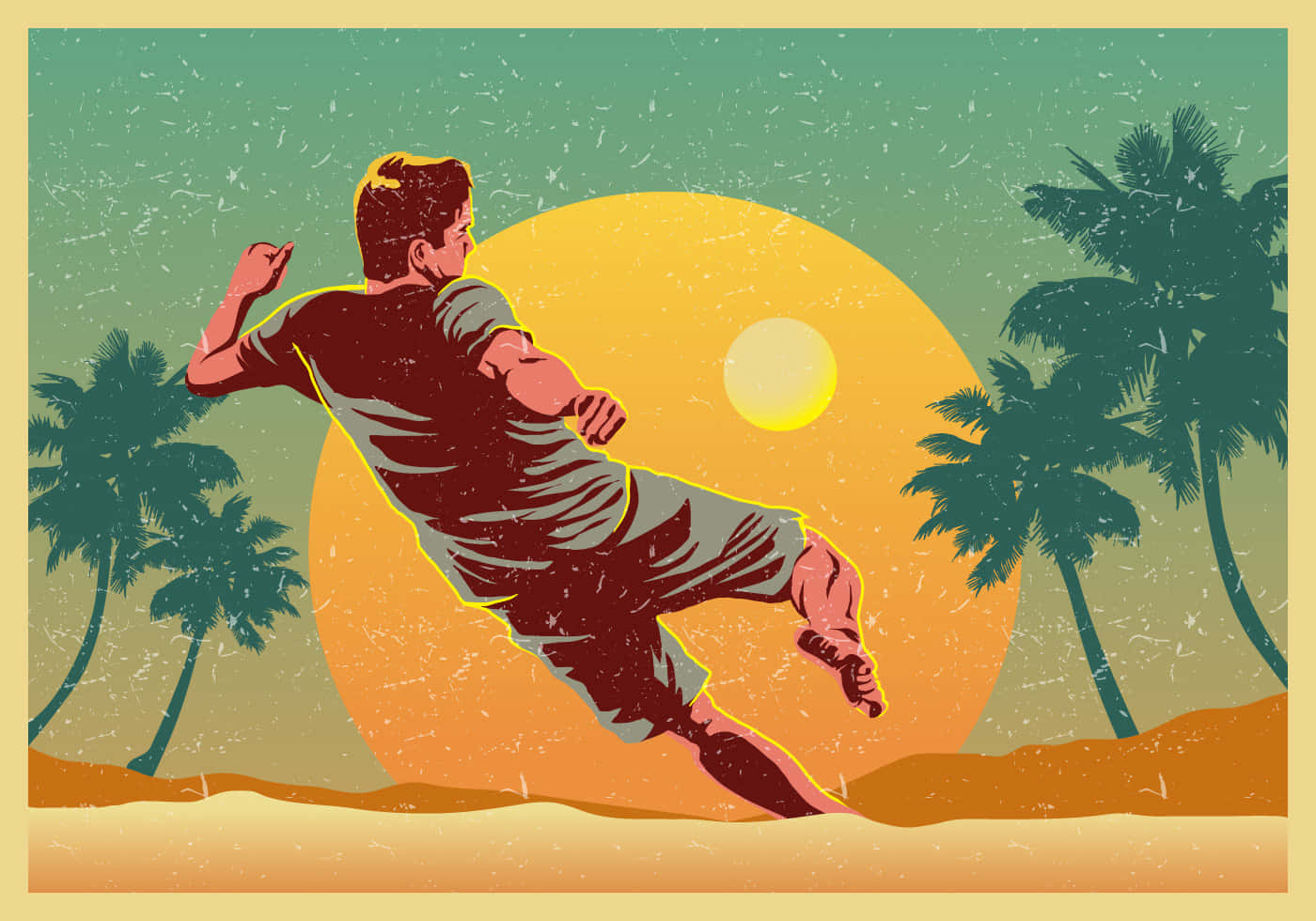 beach soccer player, kicking ball, sunset, HD Desktop Wallpaper