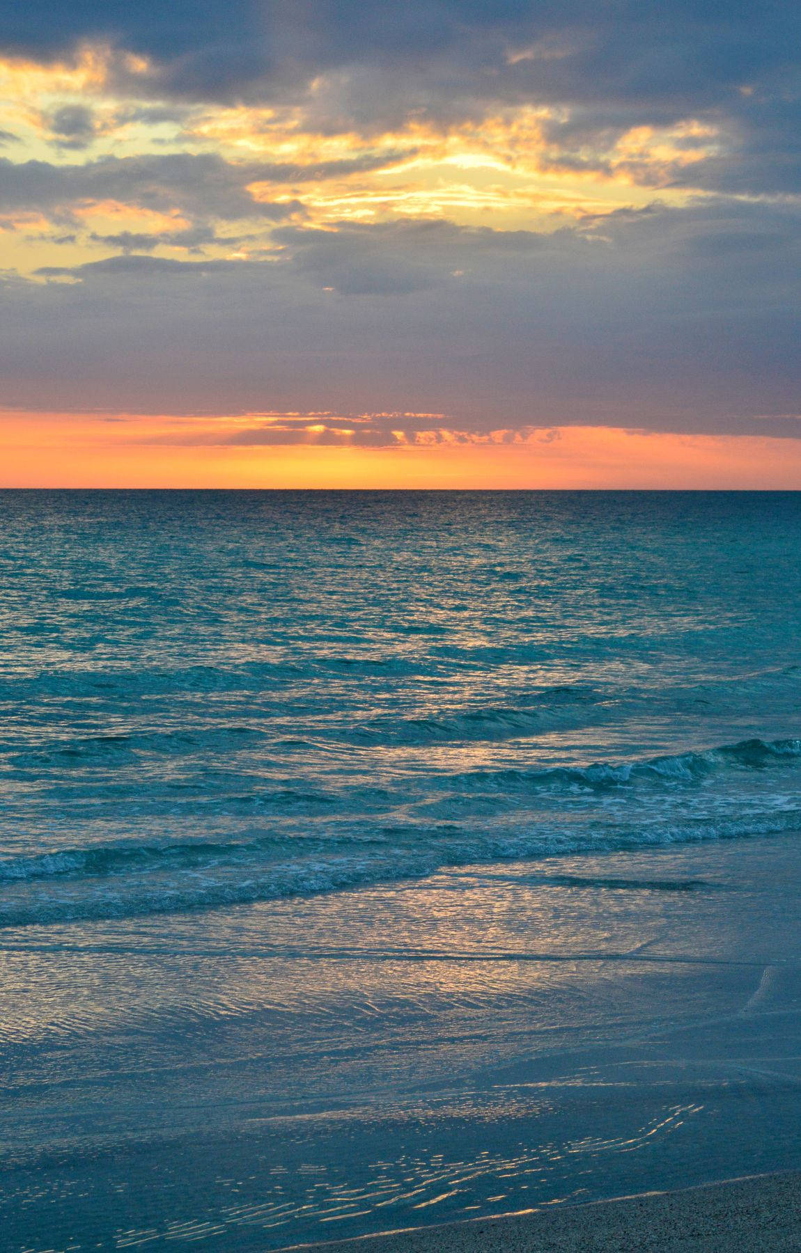 Blue Wavy Beach Sunrise, sunset, fiery orange, HD Phone Wallpaper