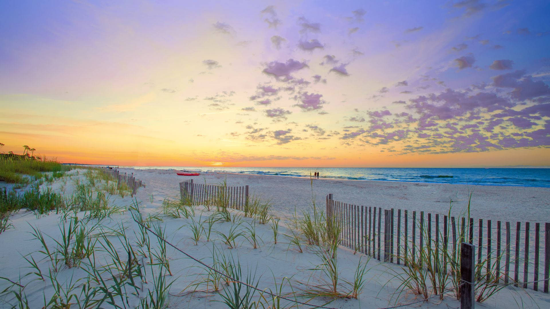 purple and orange beach sunrise, sunset, beach, Full HD Desktop Wallpaper
