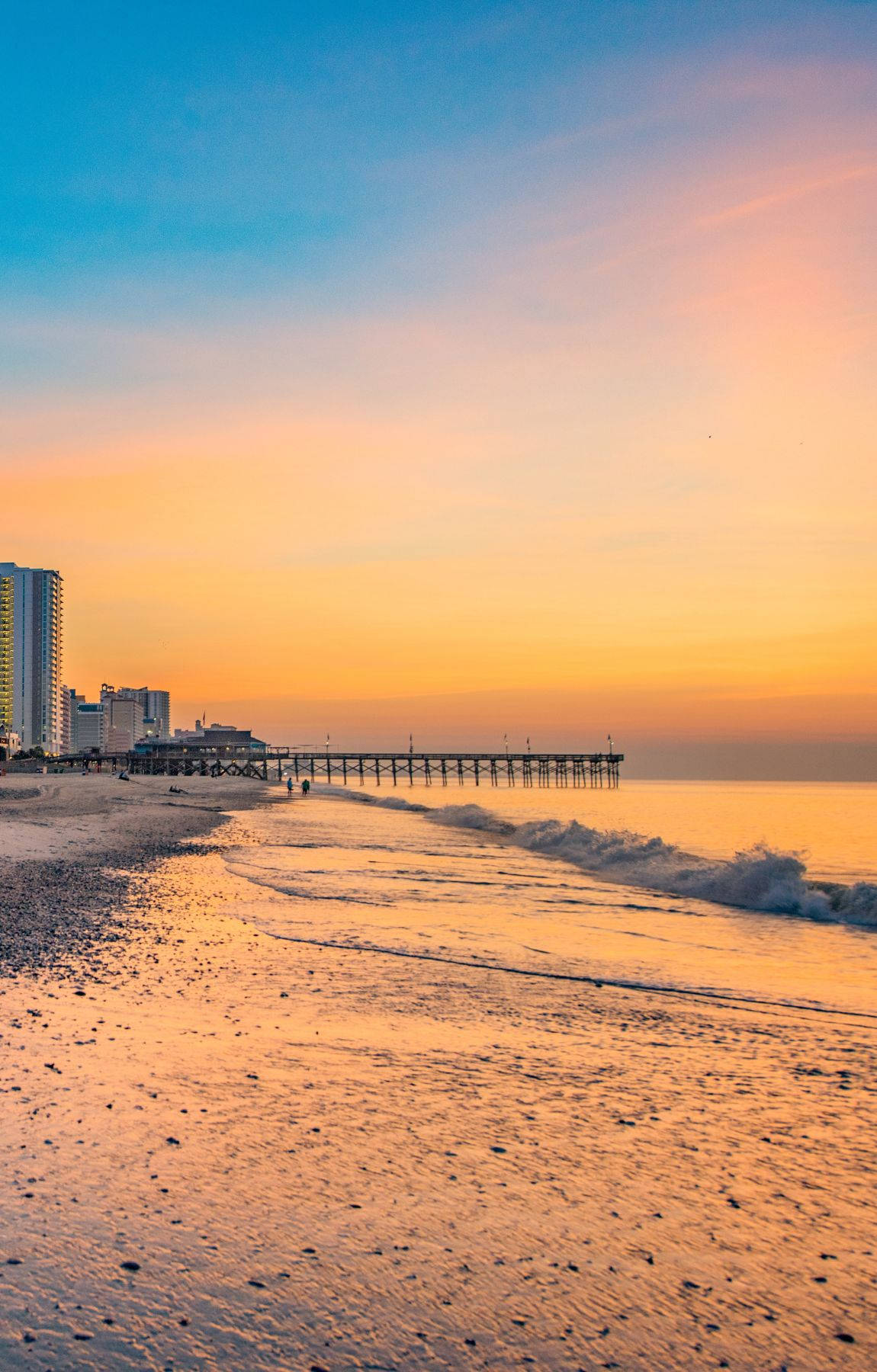 beach, sunset, long pier, HD Phone Wallpaper