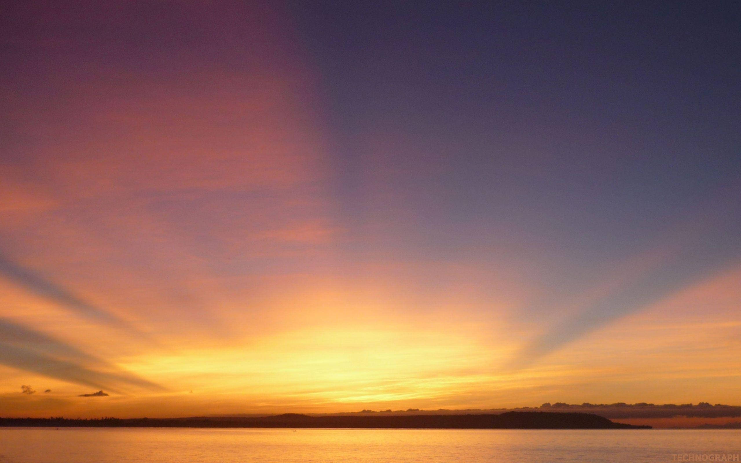 golden sun rise, beach view, calm water, 2K Desktop Wallpaper