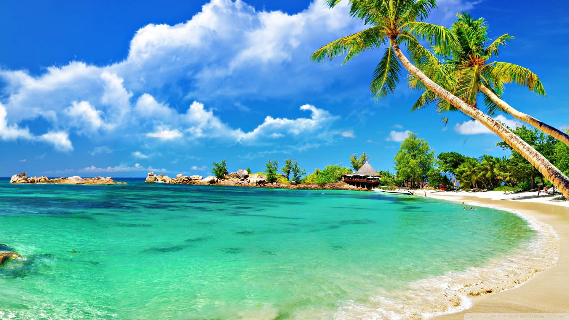 beach, sunrise, turquoise waters, Full HD Desktop Wallpaper