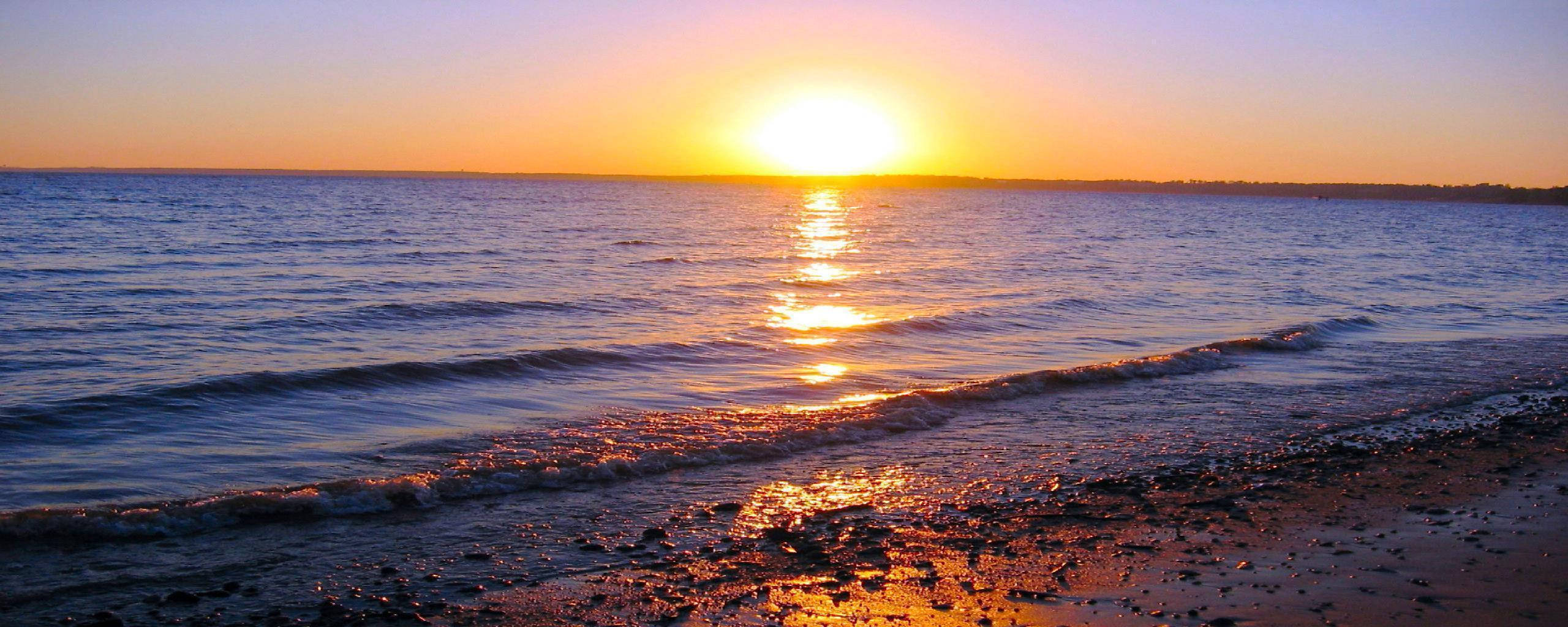 Beach, Ocean, Sunset, 2K Desktop Wallpaper