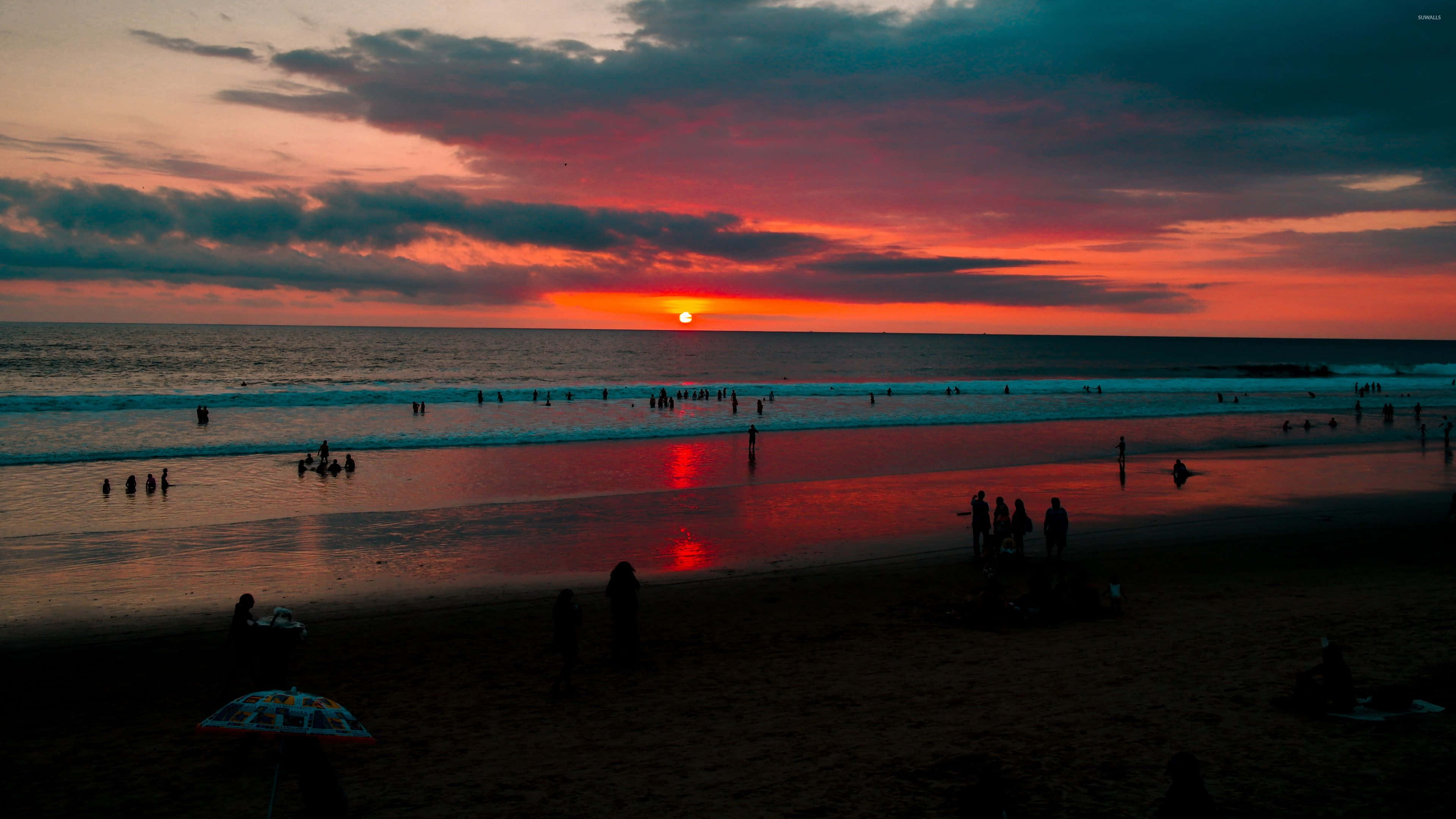 beach sunset desktop, sunset, fiery reds, 4K Desktop Wallpaper