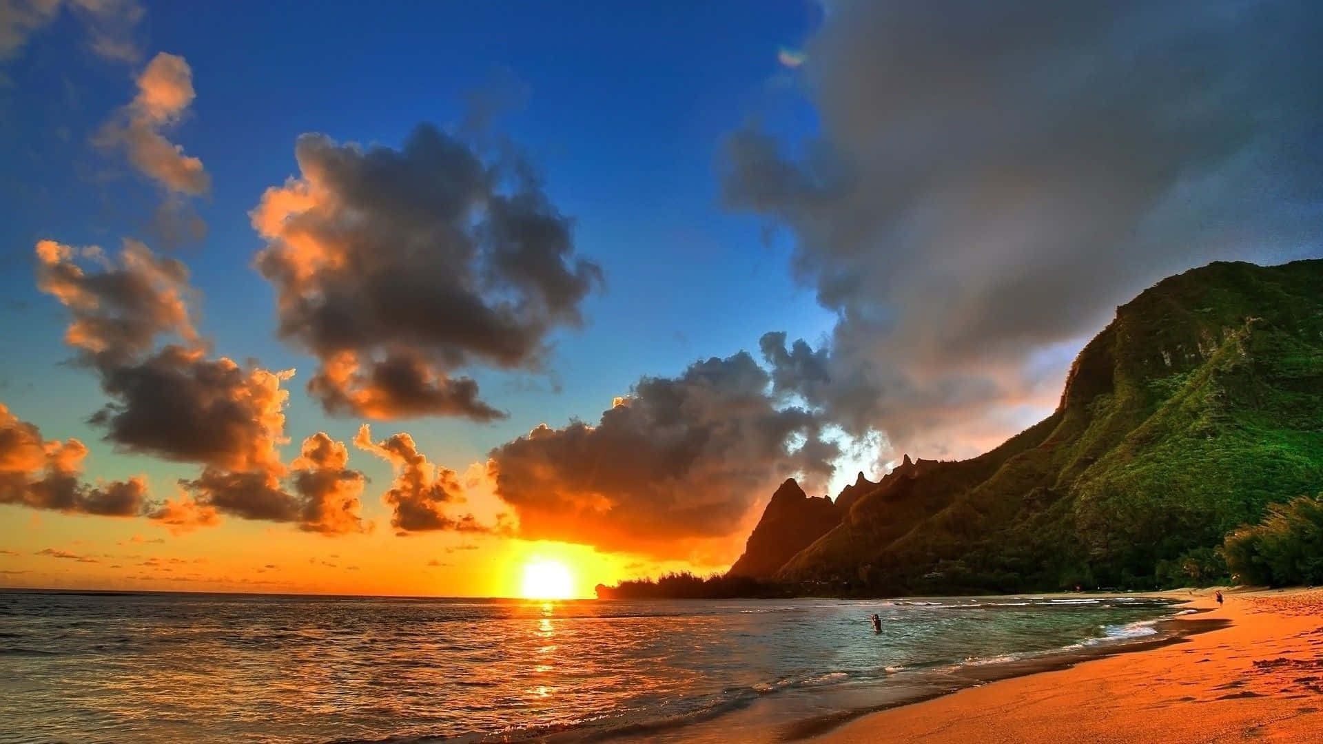 Beach Sunset Desktop, sunset, orange, Full HD Desktop Wallpaper