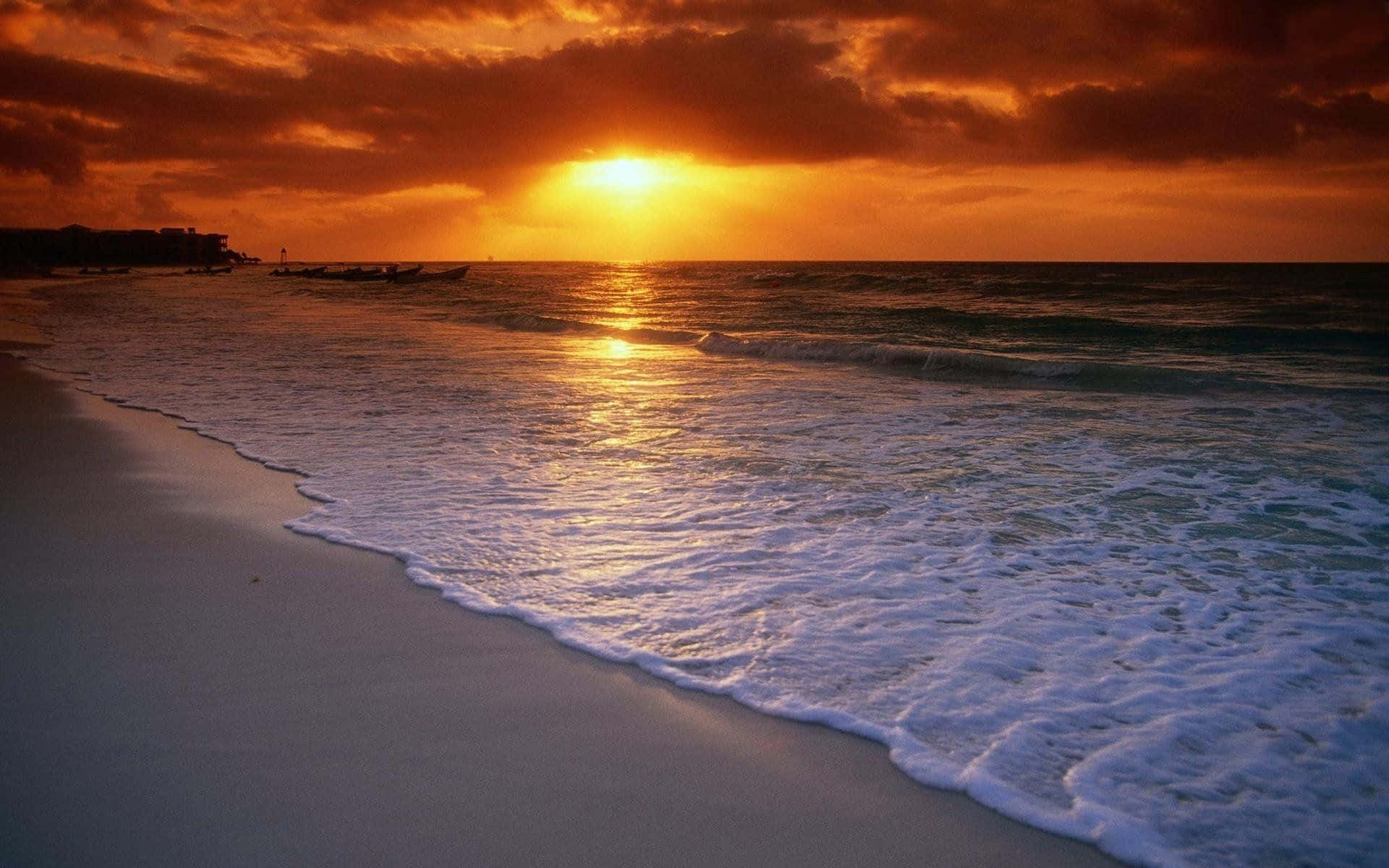 Beach Sunset Desktop, magenta skies, vivid orange, Full HD Desktop Wallpaper
