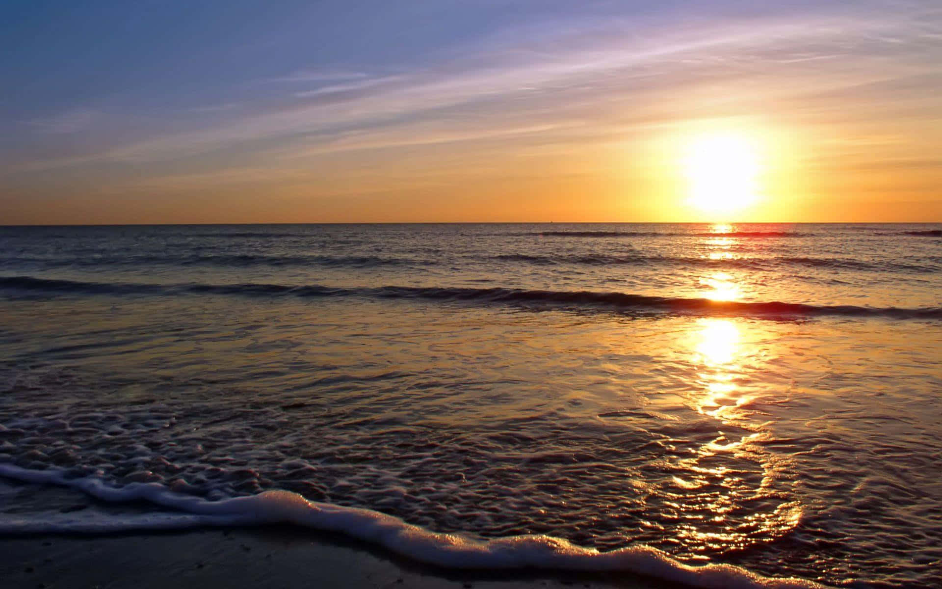 Beach Sunset Desktop, Golden sunset, calm ocean waves, Full HD Desktop Wallpaper