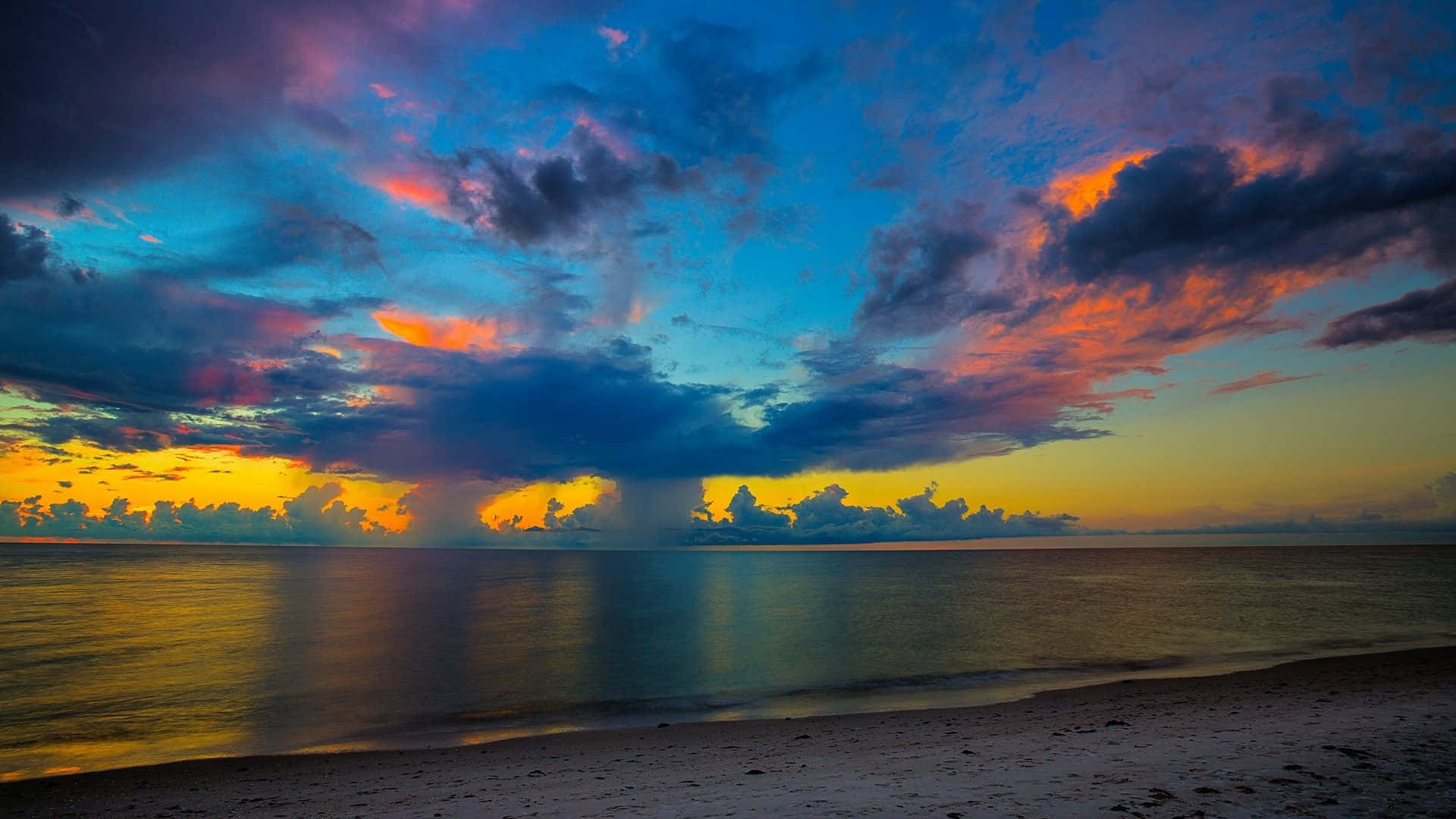 beach, sunset, calm ocean, Full HD Desktop Wallpaper
