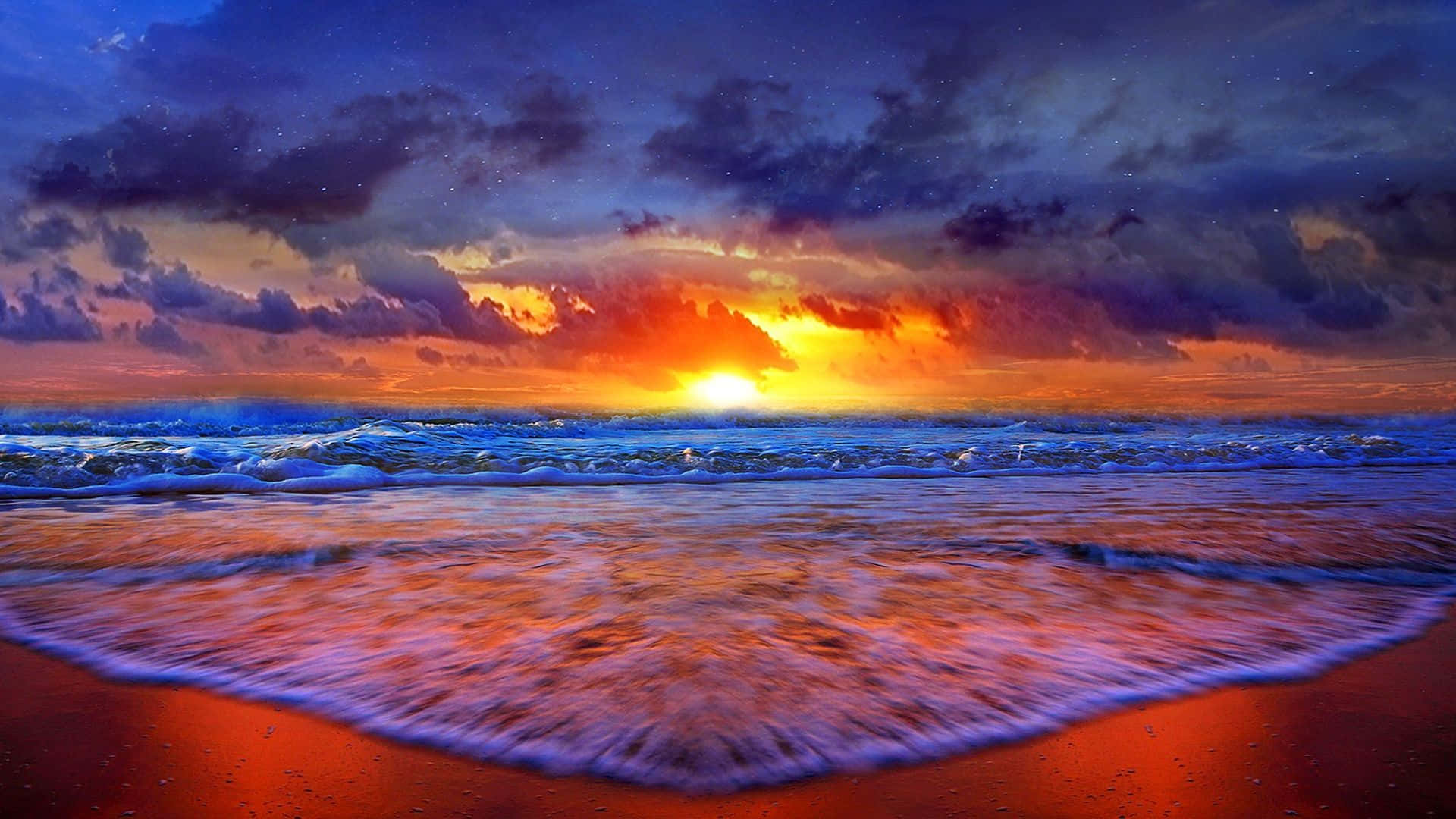 Beach Sunset Desktop, sunset, ocean, Full HD Desktop Wallpaper