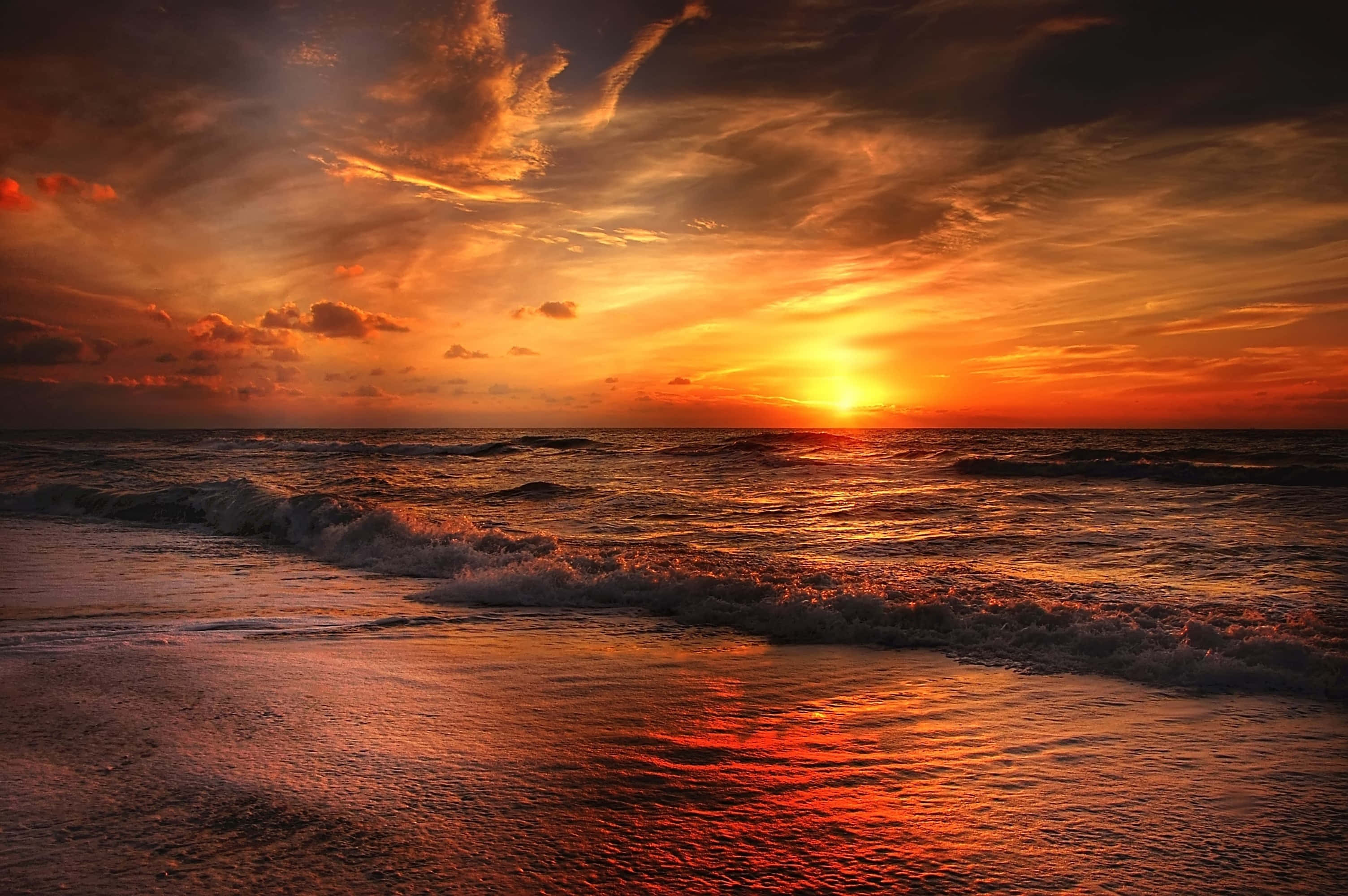 Beach Sunset, sunset, ocean, 2K Desktop Wallpaper