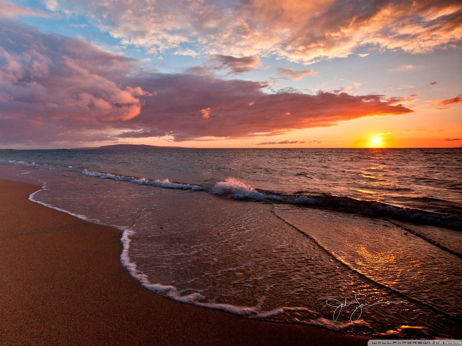 sunset, beach, golden sunset, HD Desktop Wallpaper