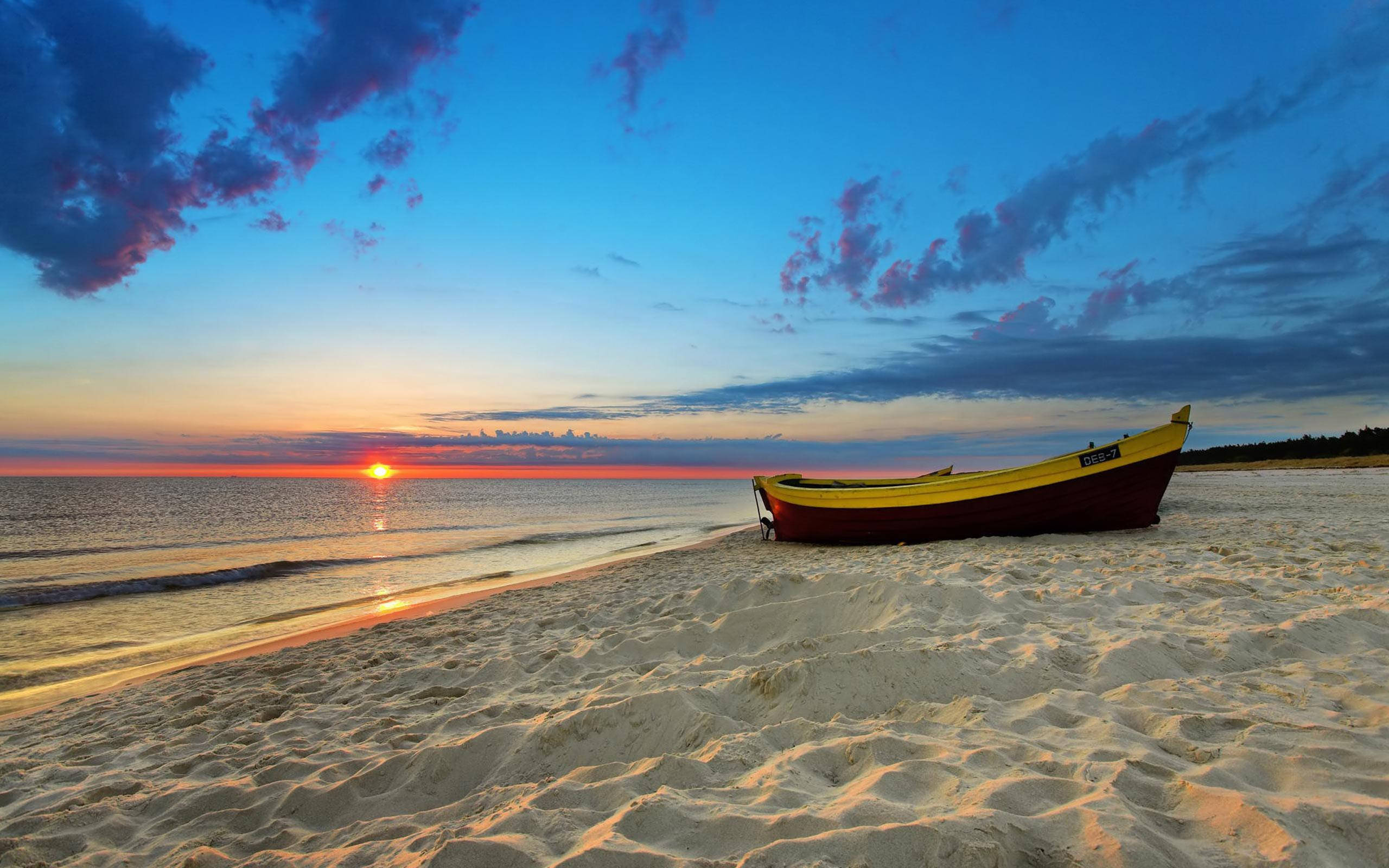 boat, beach, sunset, 2K Desktop Wallpaper