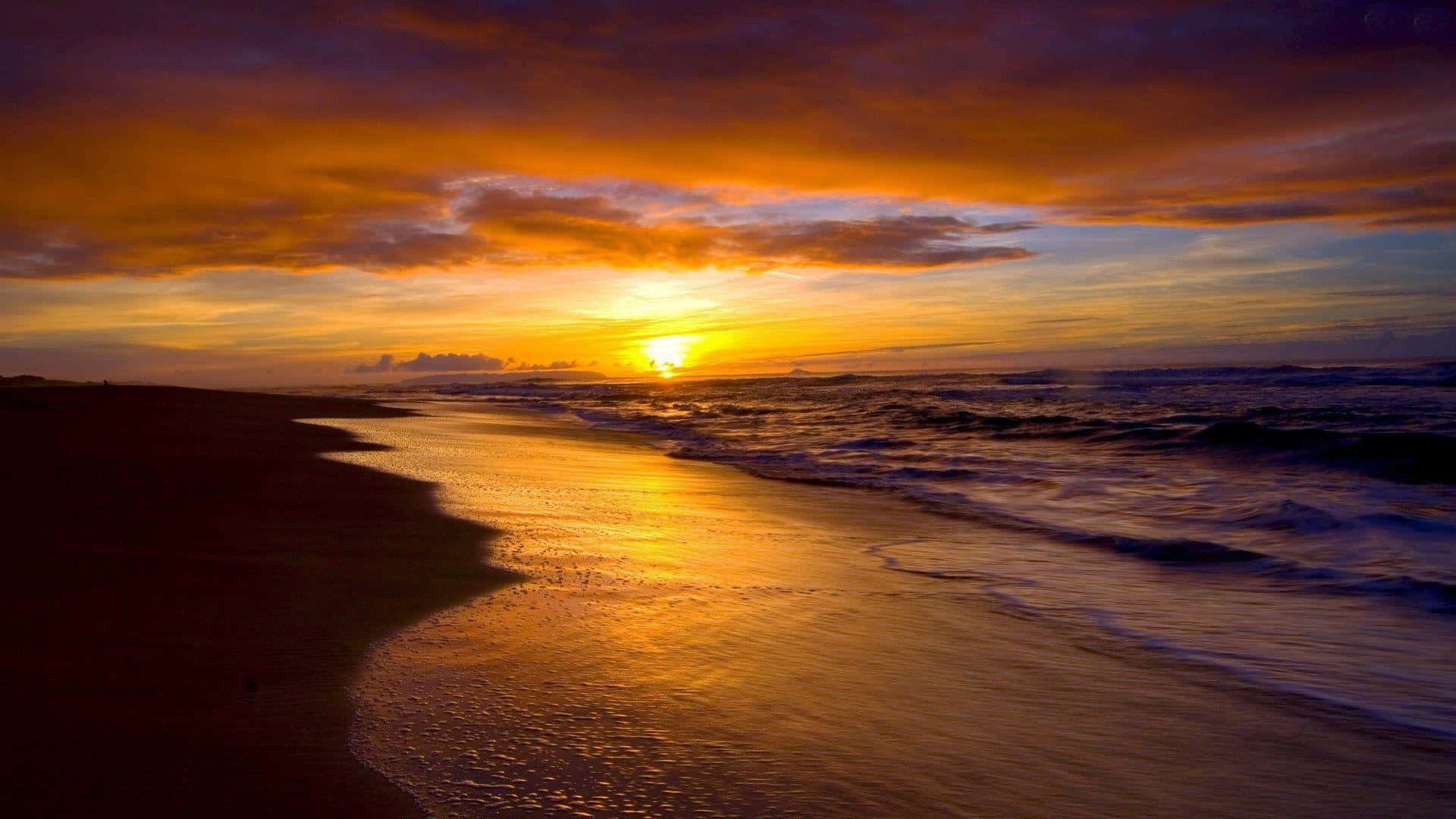 Beach Sunset, orange, deep purple, Full HD Desktop Wallpaper