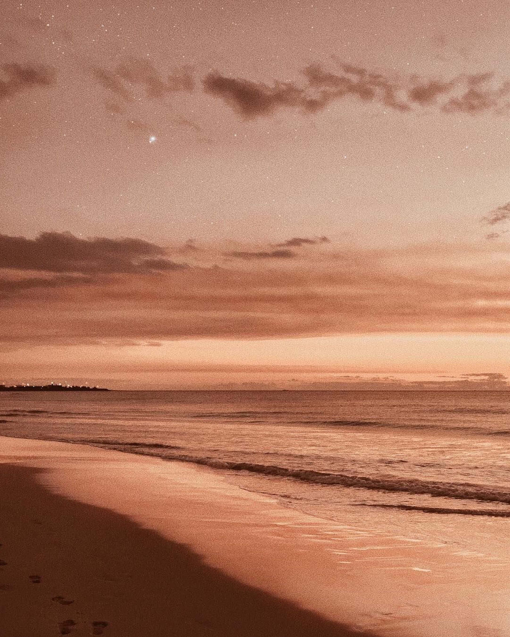 brown pastel aesthetic, beach shore, sunset, 2K Phone Wallpaper