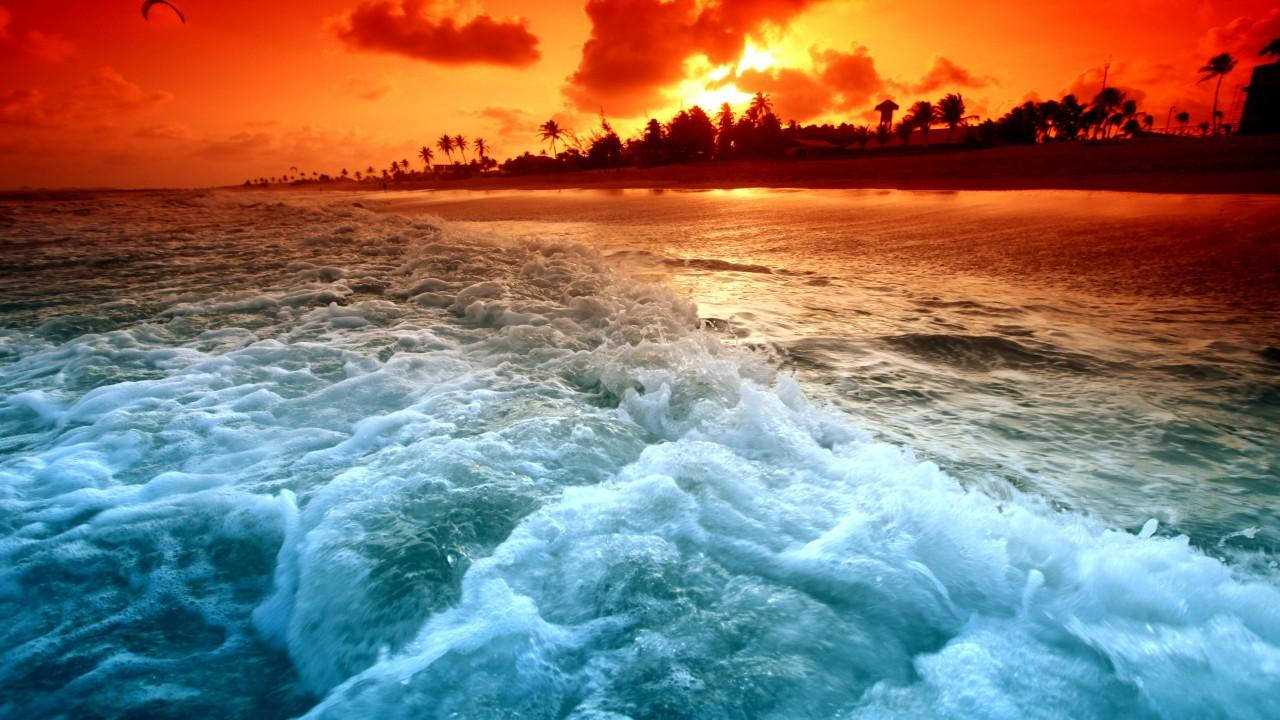 Beach Sunset, vibrant sunset, ocean, HD Desktop Wallpaper