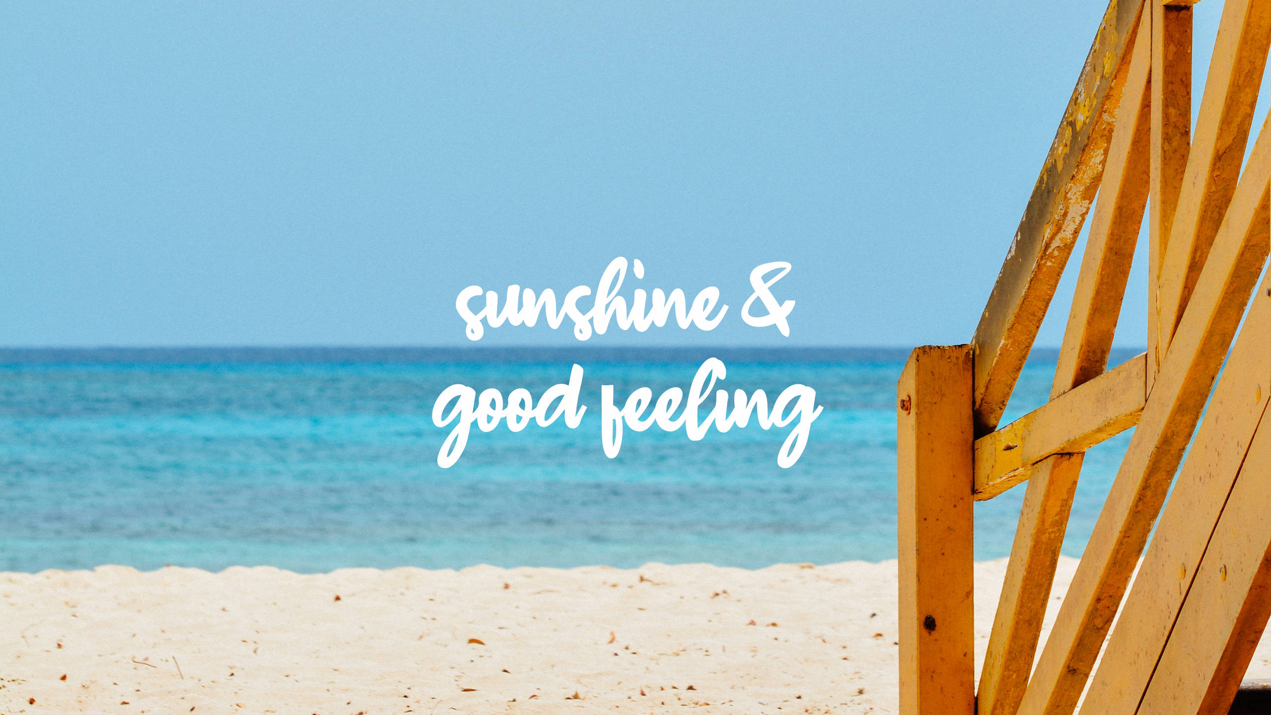 2560x1440, summer sunshine quote, wooden beach chair, 2K Desktop Wallpaper