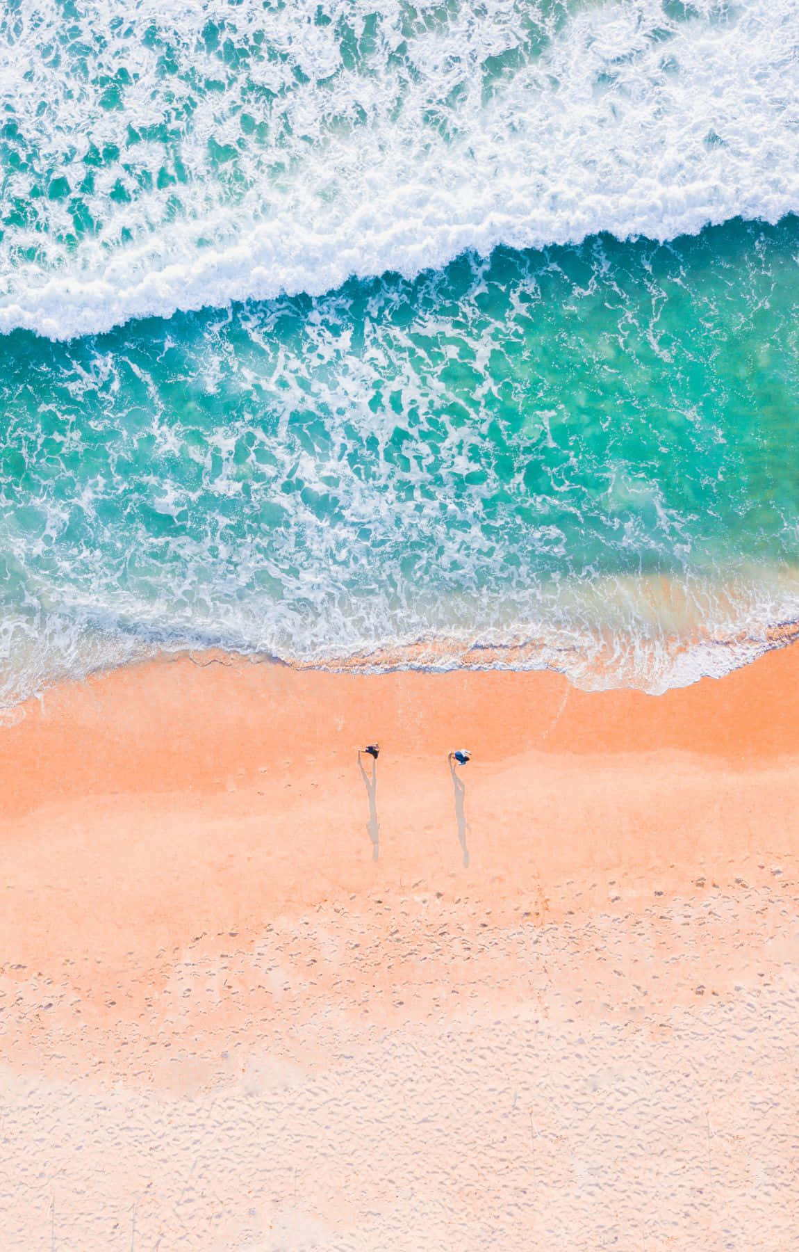 turquoise waves, peachy sand, aerial view, HD Phone Wallpaper