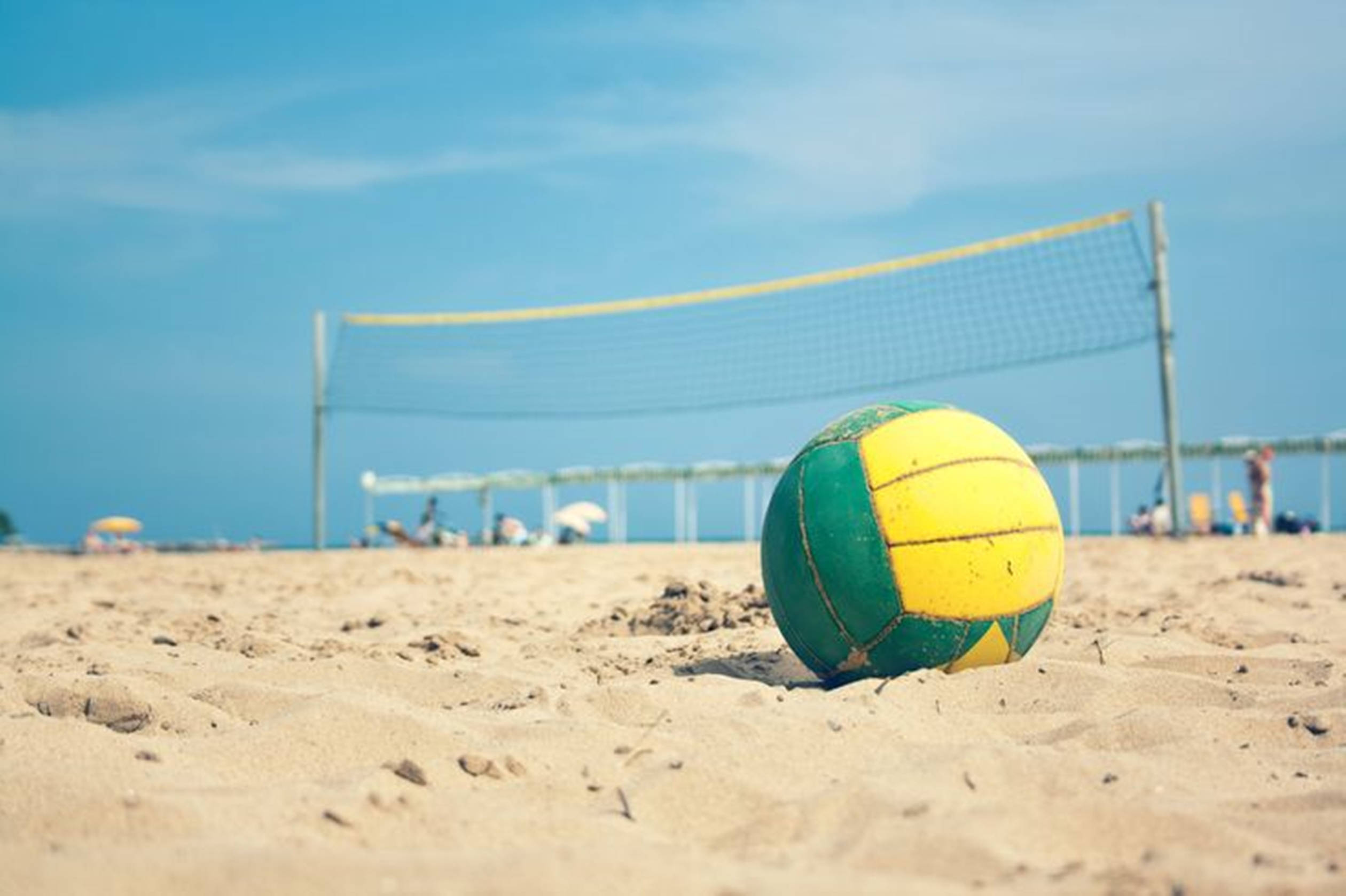 yellow and green beach volleyball, warm sand, volleyball net, Full HD Desktop Wallpaper