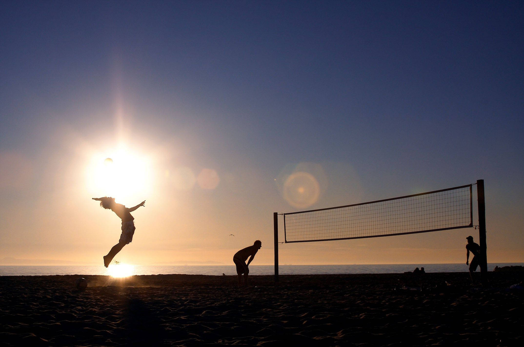 beach volleyball, sunny day, silhouette, Full HD Desktop Wallpaper