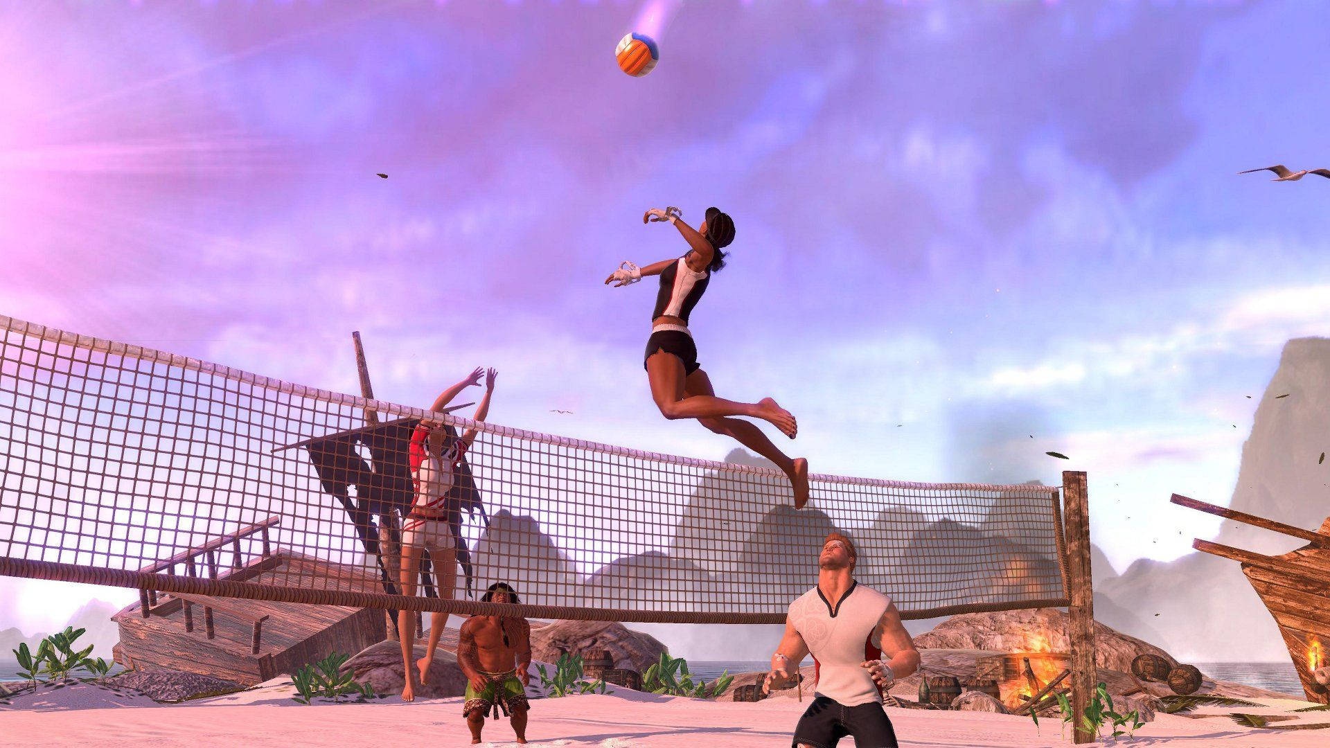 beach volleyball, jump spike, tropical beach, Full HD Desktop Wallpaper