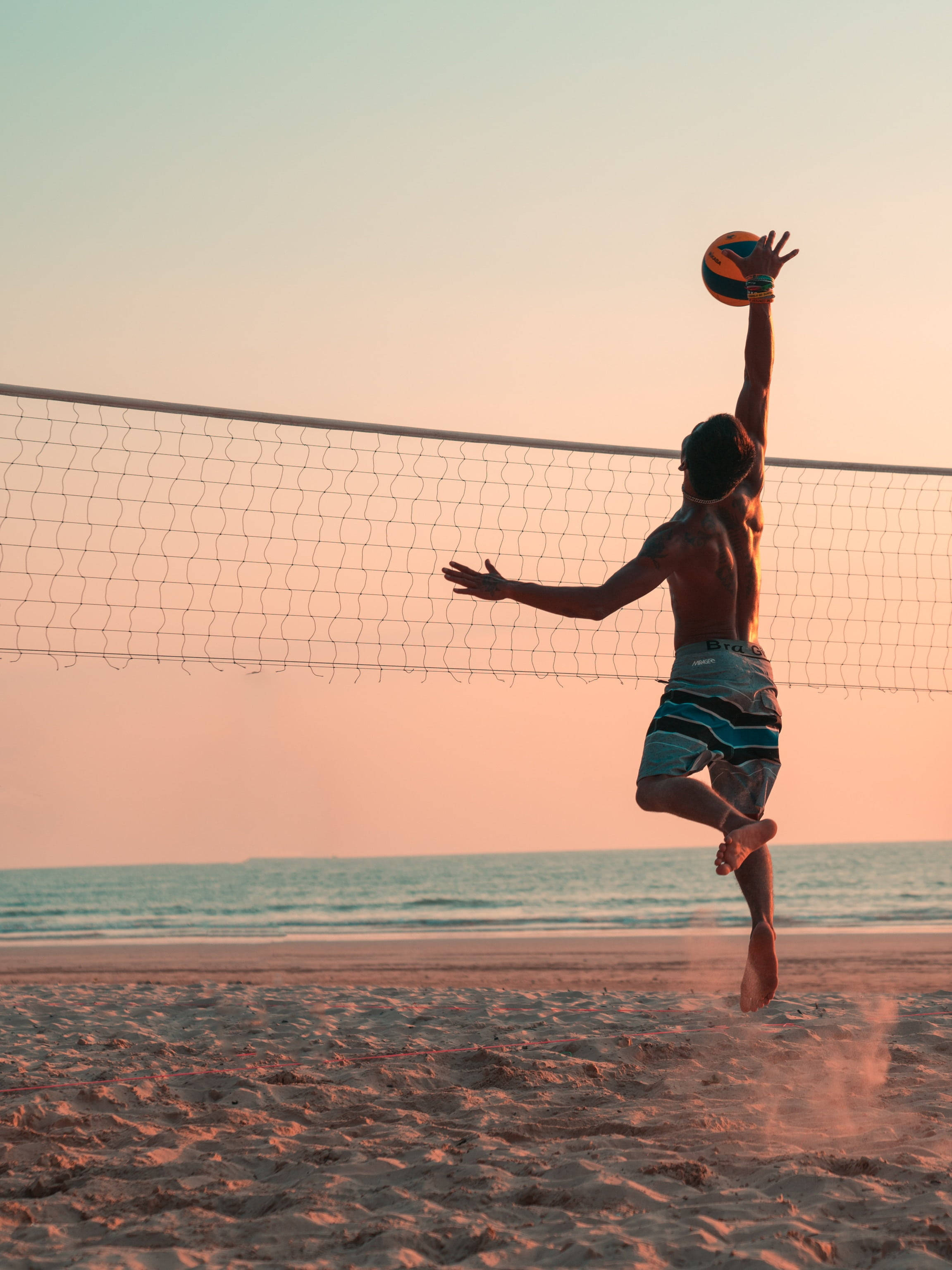 Beach Volley HD Sports, sandy beach, sunset, 2K Phone Wallpaper