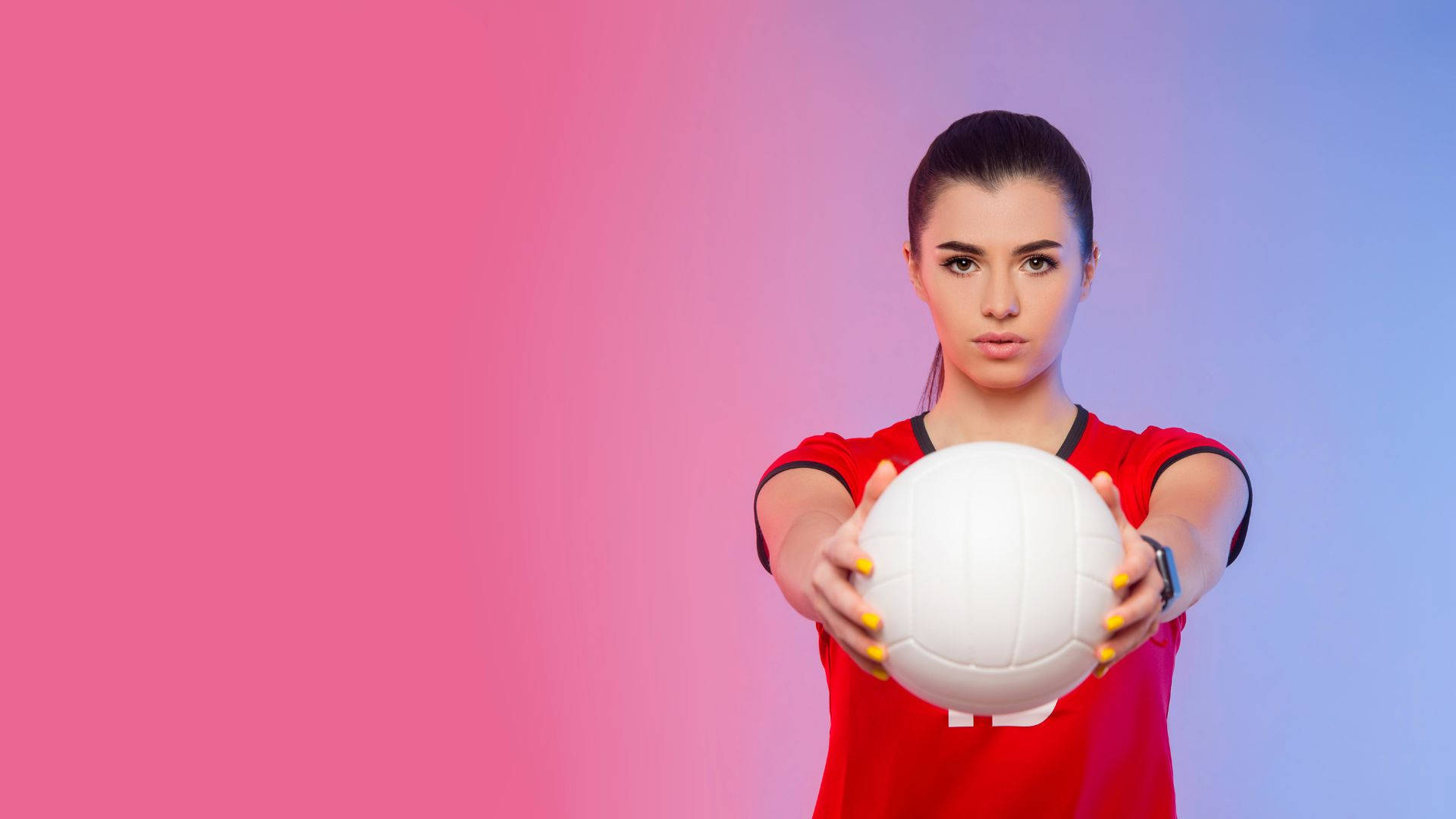 beach volleyball court, red jersey, white ball, Full HD Desktop Wallpaper