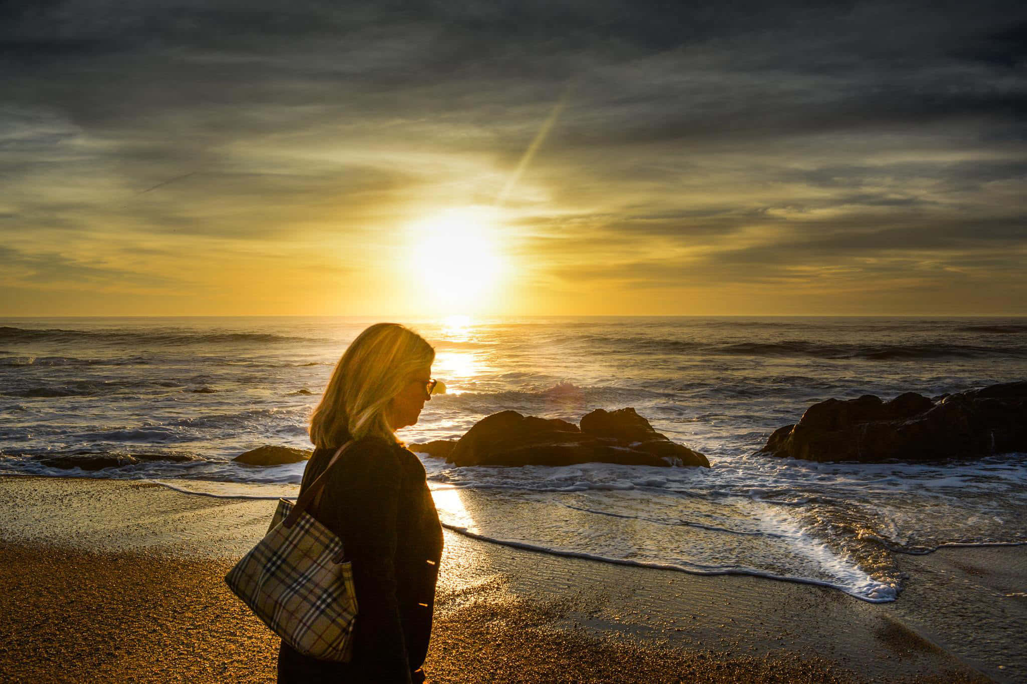 Beach Walk, pebbled beach, sun set, Full HD Desktop Wallpaper