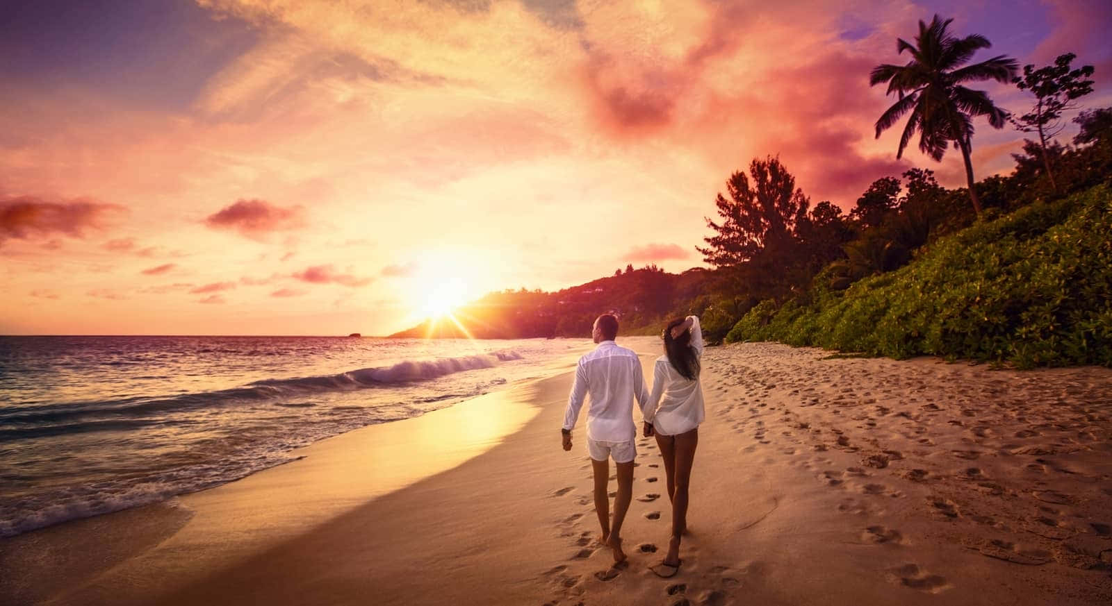 Beach Walk, sunset, tropical beach, HD Desktop Wallpaper