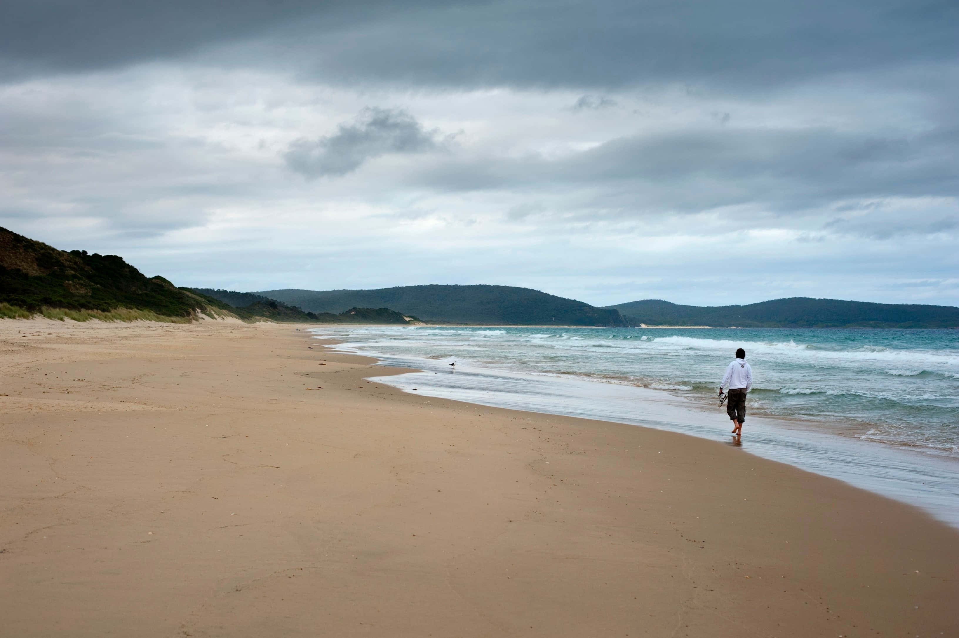Beach Walk, Sunset, sandy beach, 2K Desktop Wallpaper