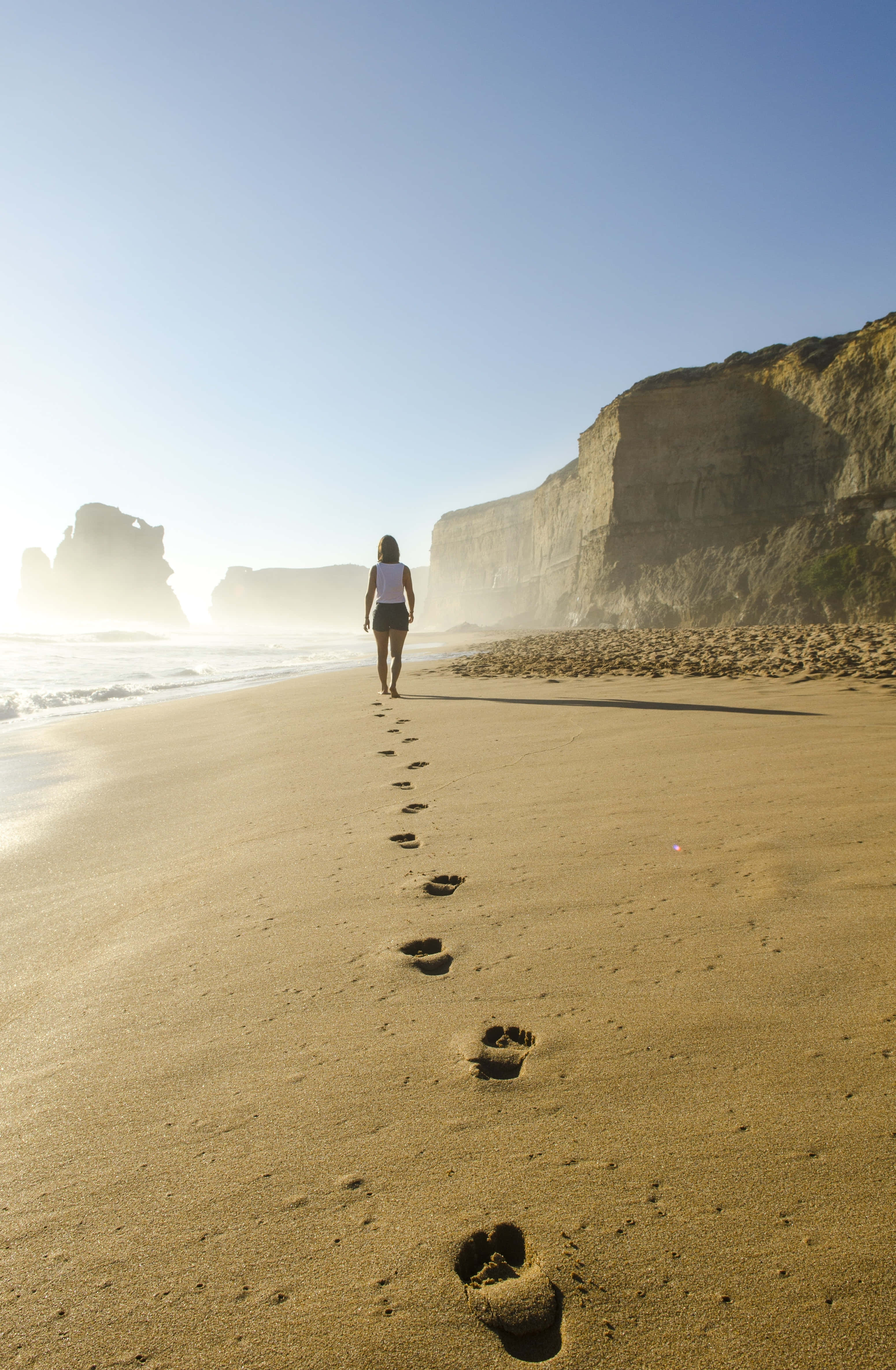 Beach Walk, sandy beach, sunlit, 4K Phone Wallpaper