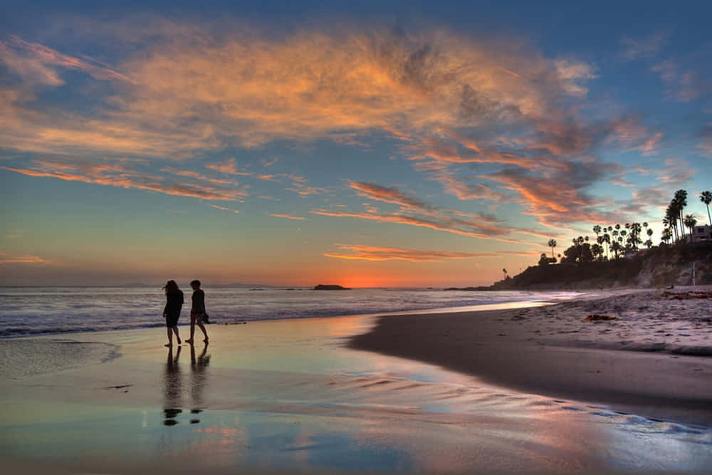 Beach Walk, sunset, wet beach, SD Desktop Wallpaper