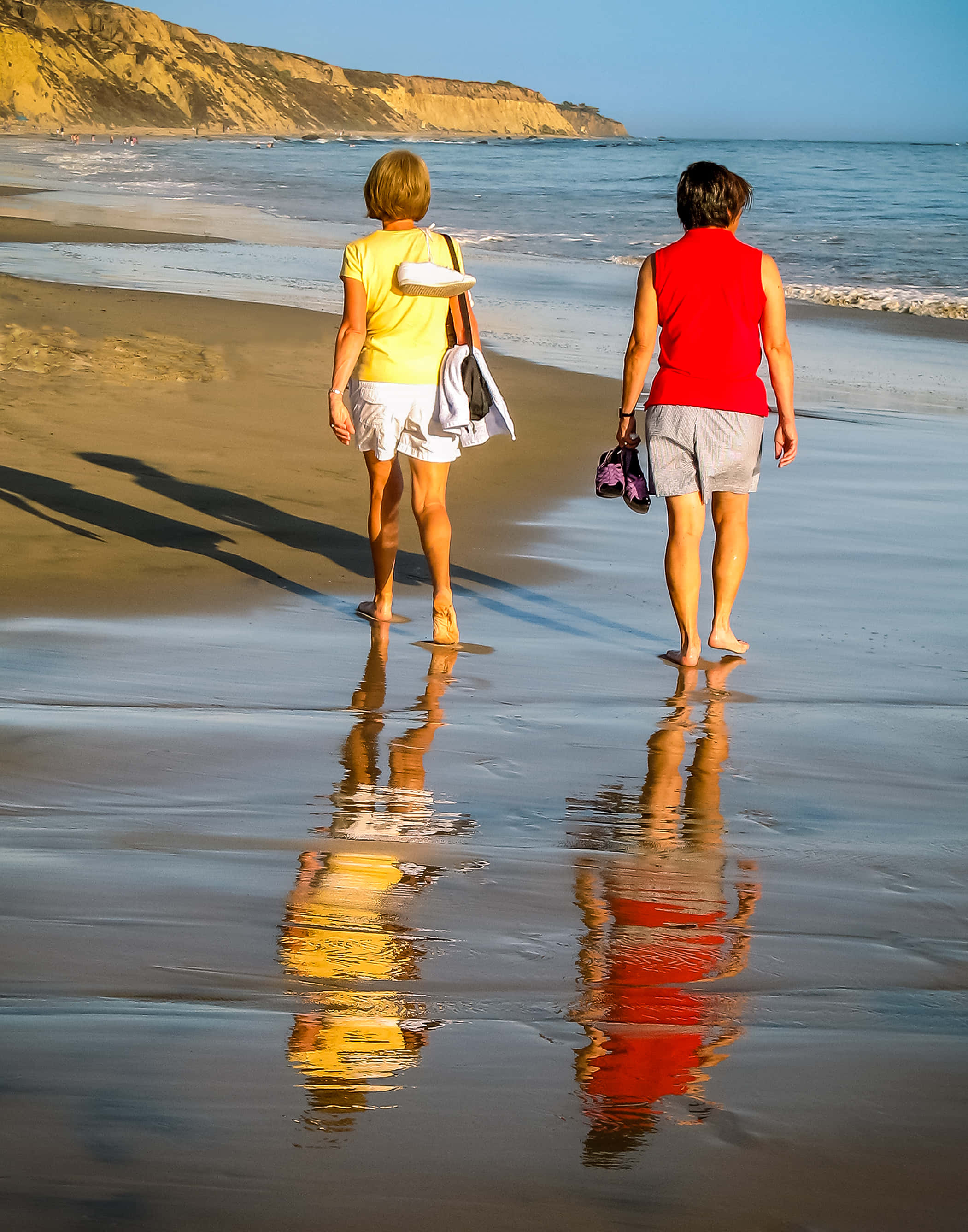 beach walk, sunset, wet sandy beach, 2K Phone Wallpaper