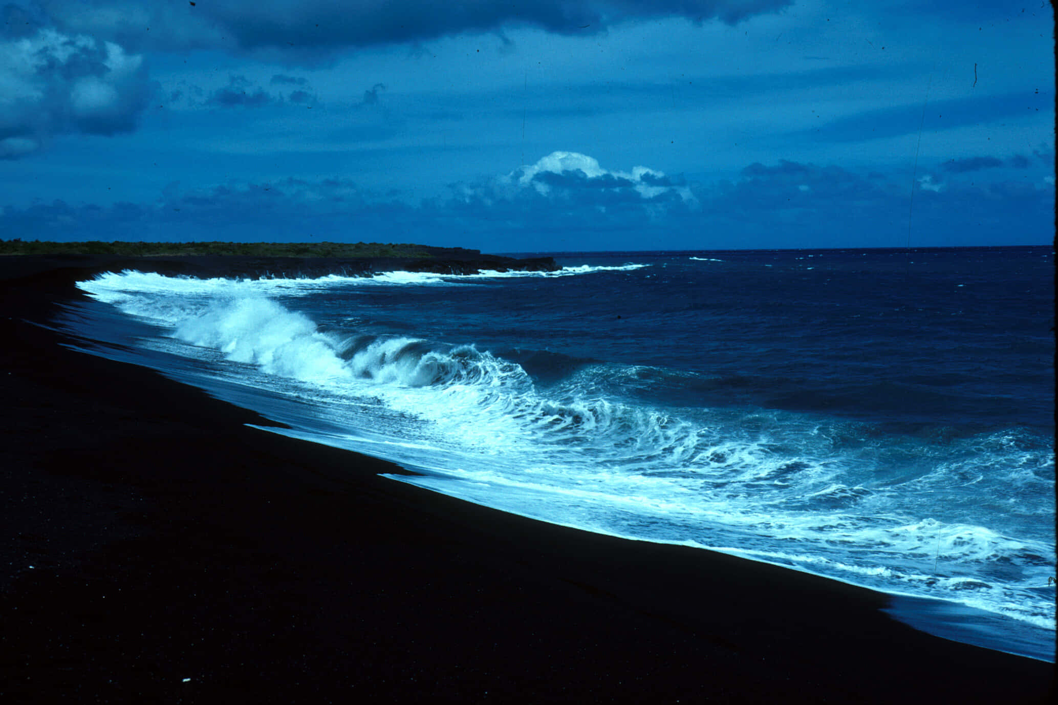 Black Sand Beach, turquoise waves, stark black volcanic beach, Full HD Desktop Wallpaper