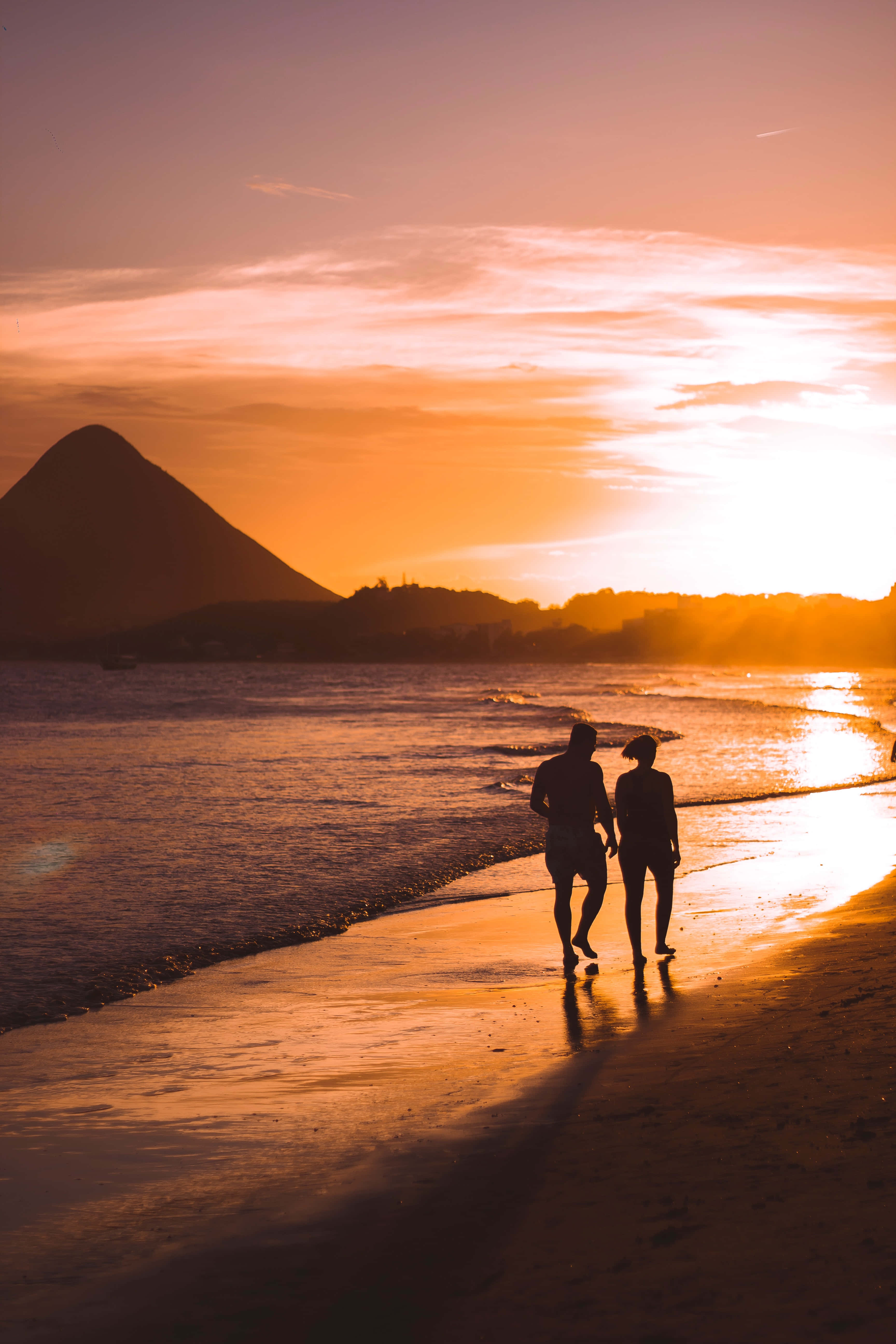 Beach Walk, sunlit beach, sunset, 5K Phone Wallpaper