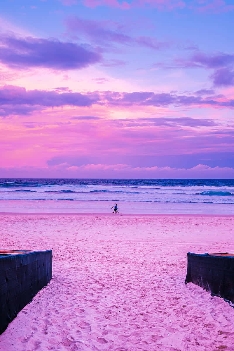 pastel sunset, pink sand beach, vibrant purple and pink sunset sky, SD Phone Wallpaper