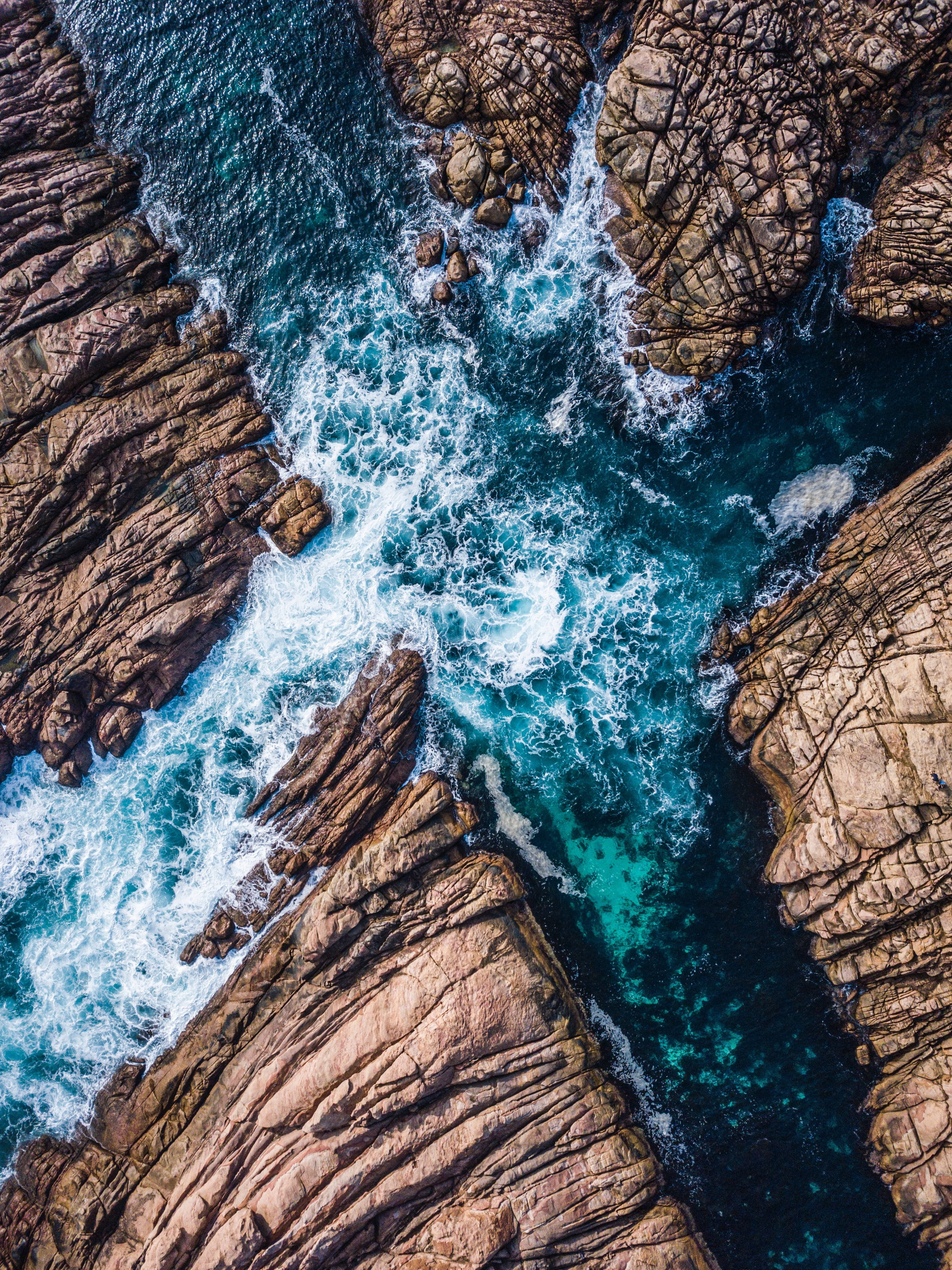 Beach Wave iPhone, rocky channels, turquoise waves, 4K Phone Wallpaper