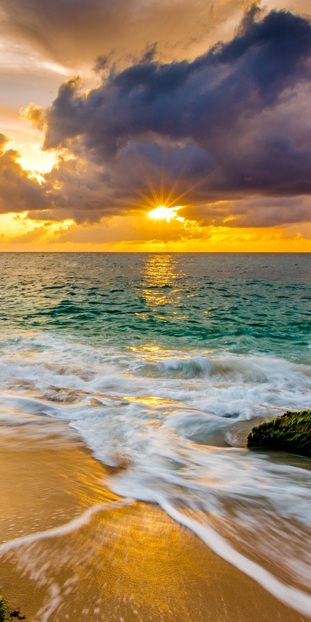 Beach Wave iPhone, sunset, clouds, Full HD Phone Wallpaper