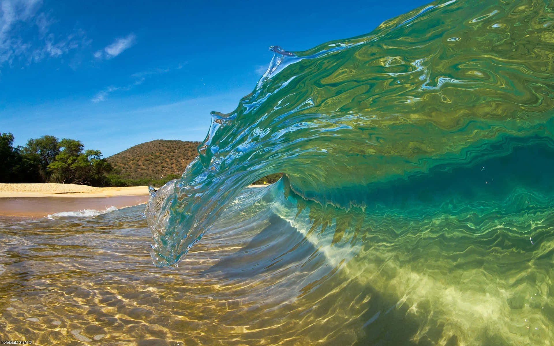 Beach Waves, turquoise wave, sandy beach, Full HD Desktop Wallpaper