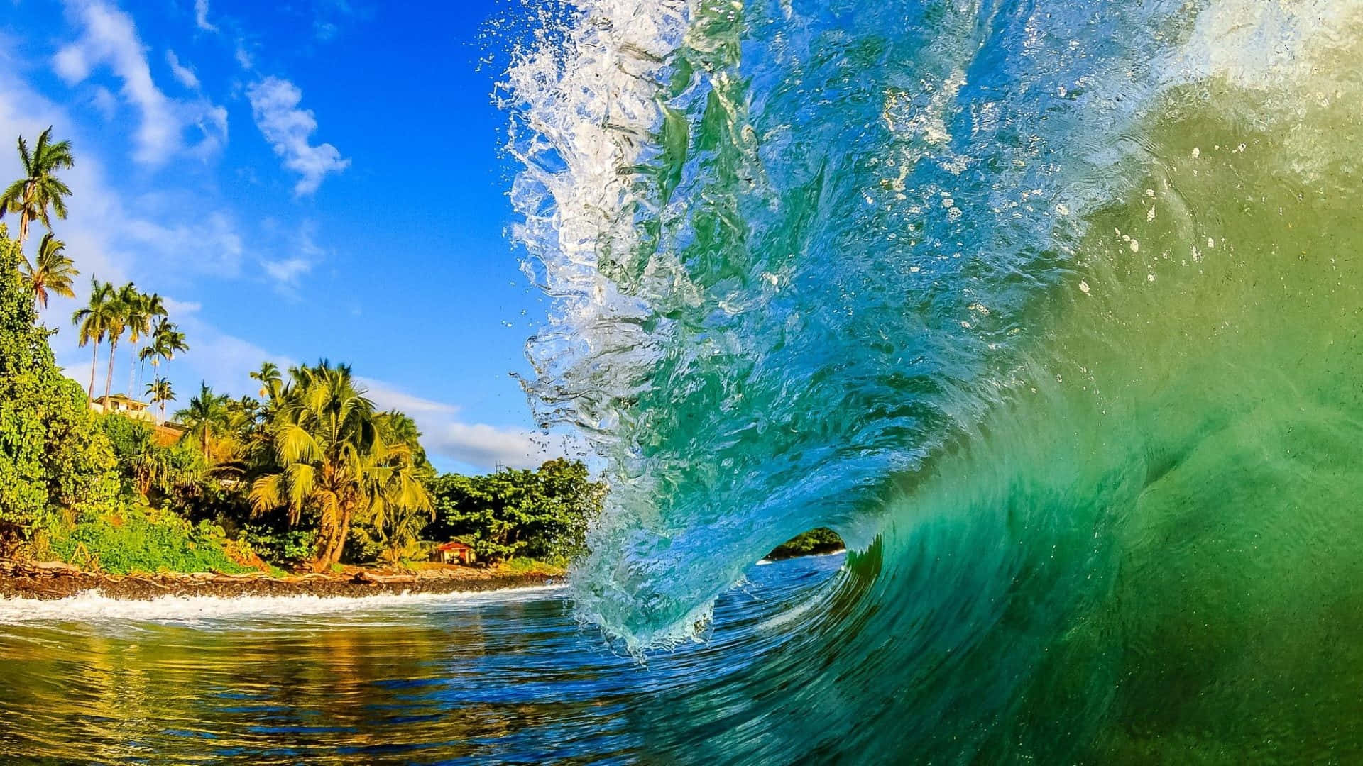 Beach Waves, turquoise ocean wave, tropical shore, Full HD Desktop Wallpaper
