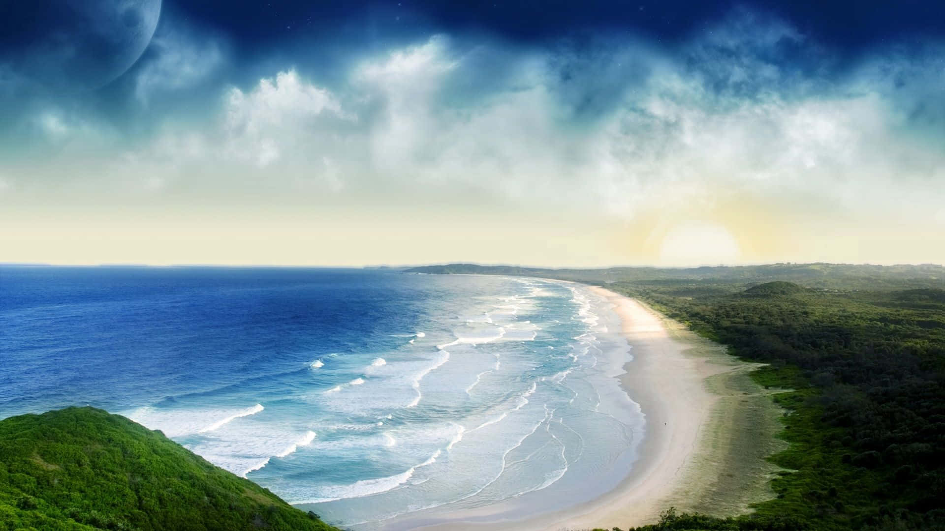 panoramic desktop, 1920 x 1080, turquoise waves, Full HD Desktop Wallpaper