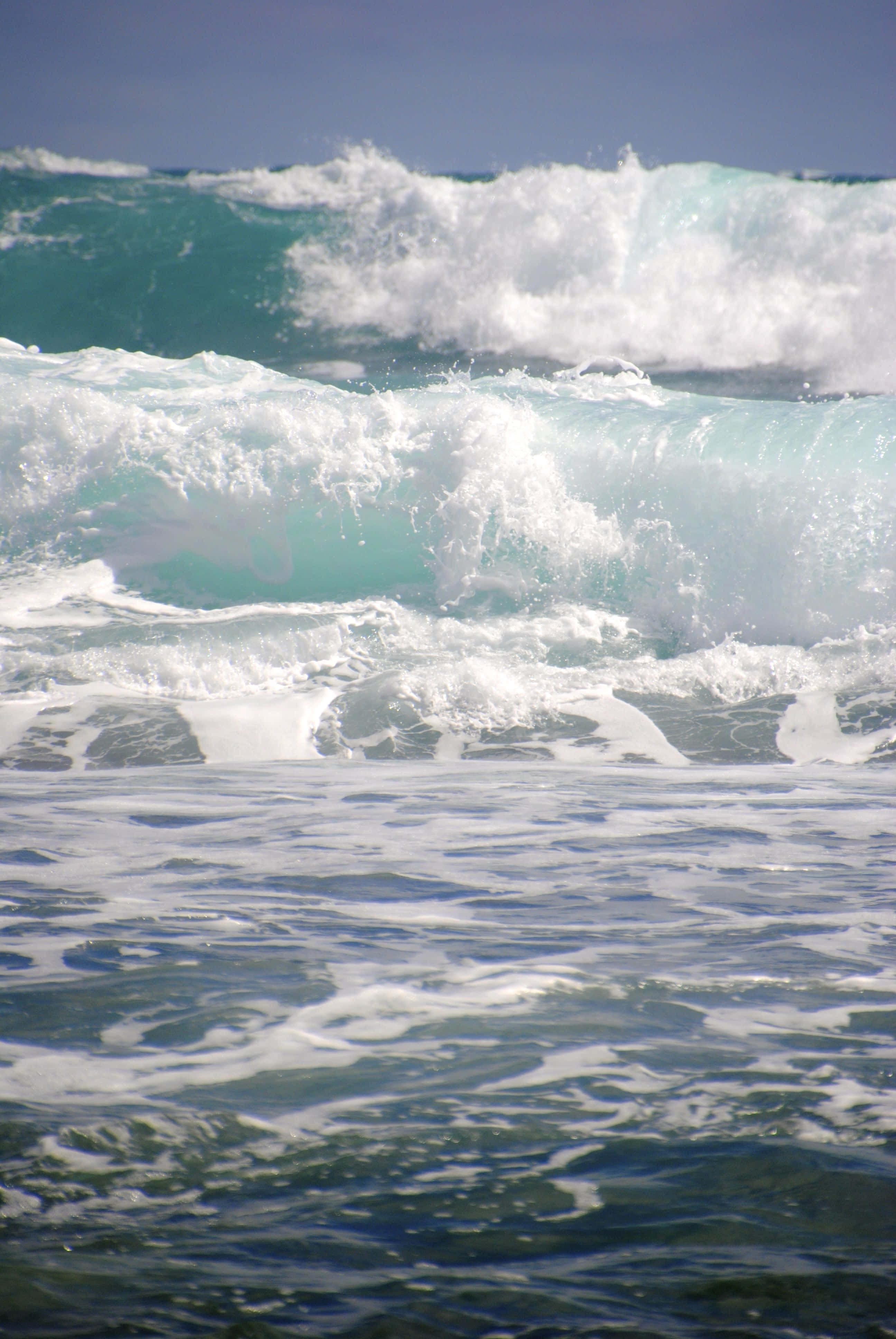 Beach Waves, turquoise ocean waves, white foam, 4K Phone Wallpaper