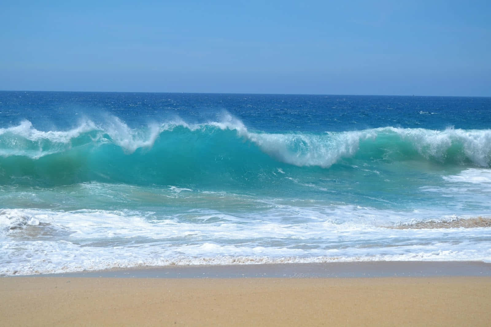 Beach Waves, turquoise ocean waves, golden sandy beach, HD Desktop Wallpaper