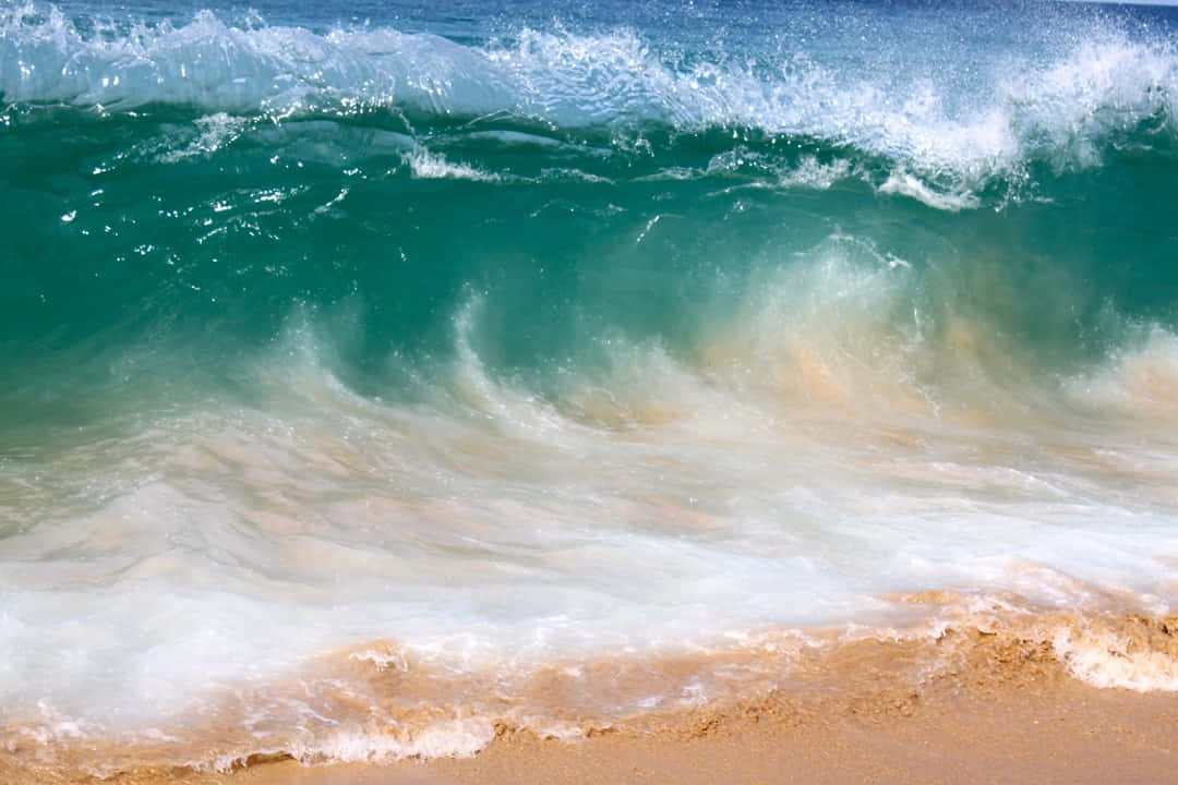 Beach Waves, turquoise ocean waves, golden sand, SD Desktop Wallpaper
