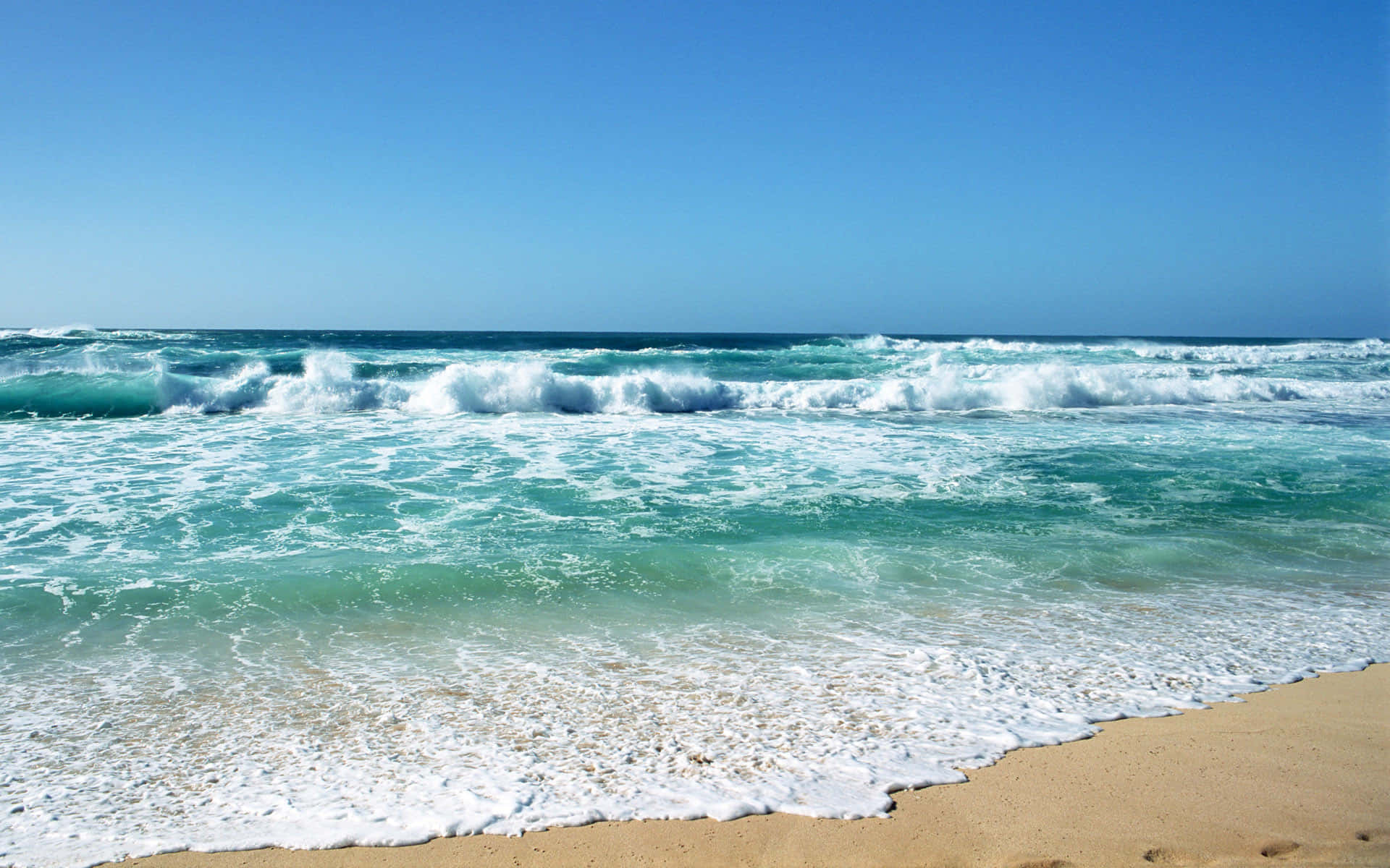 Beach Waves, turquoise waves, golden sandy beach, Full HD Desktop Wallpaper