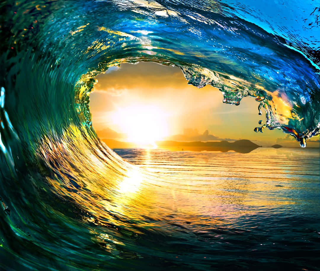 Beach Waves, golden sunset, ocean wave, SD Desktop Wallpaper