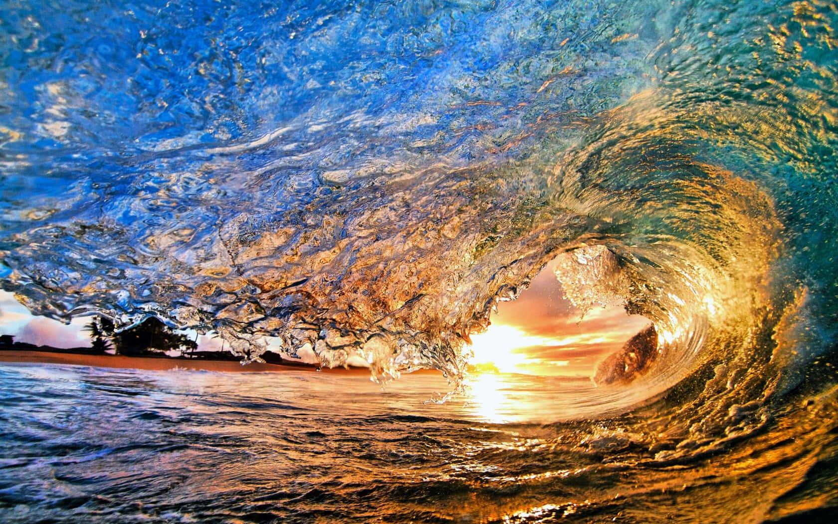 Beach Waves, sunset, golden light, HD Desktop Wallpaper