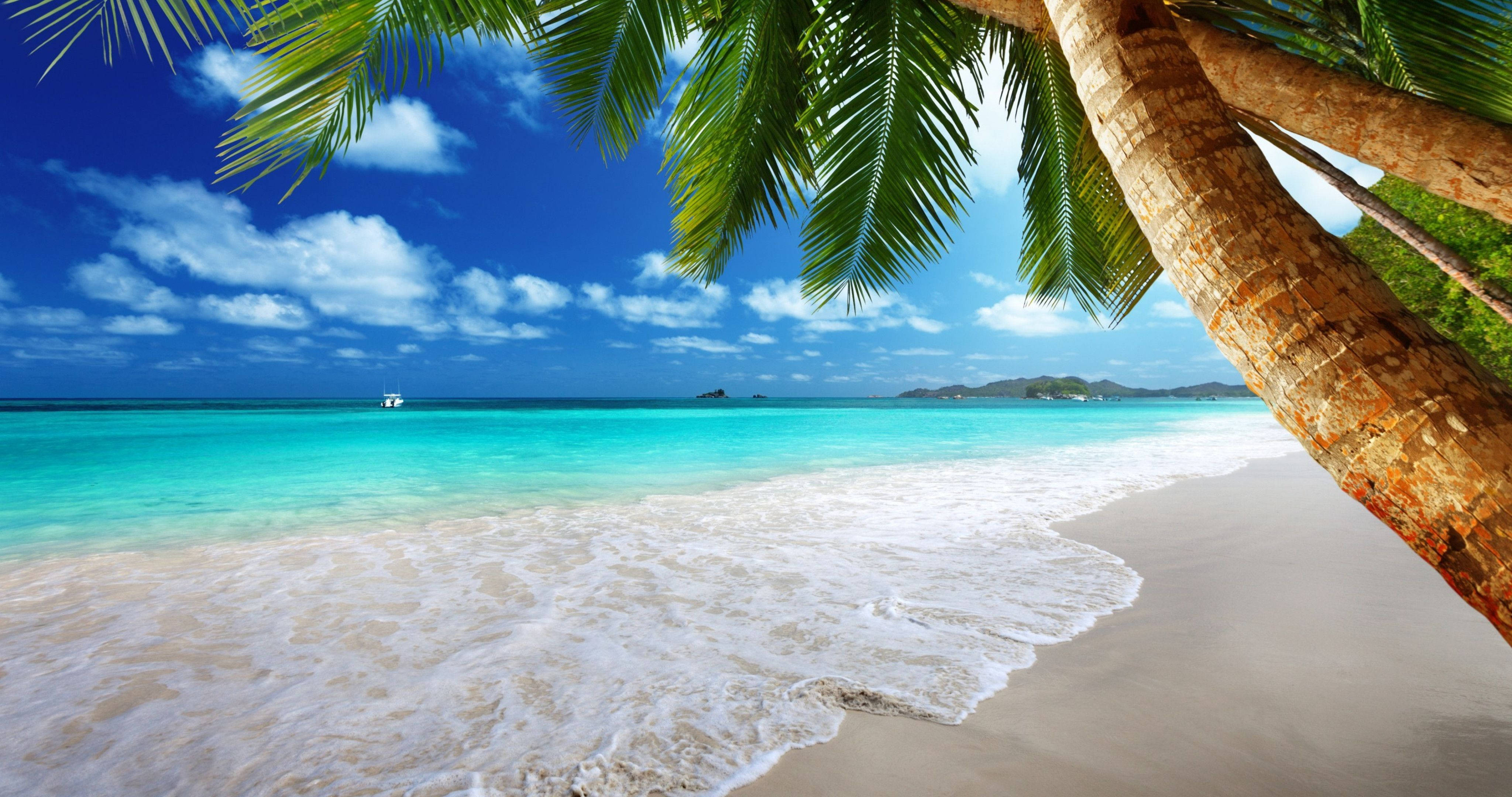 4K, turquoise waves, white sand, 4K Desktop Wallpaper