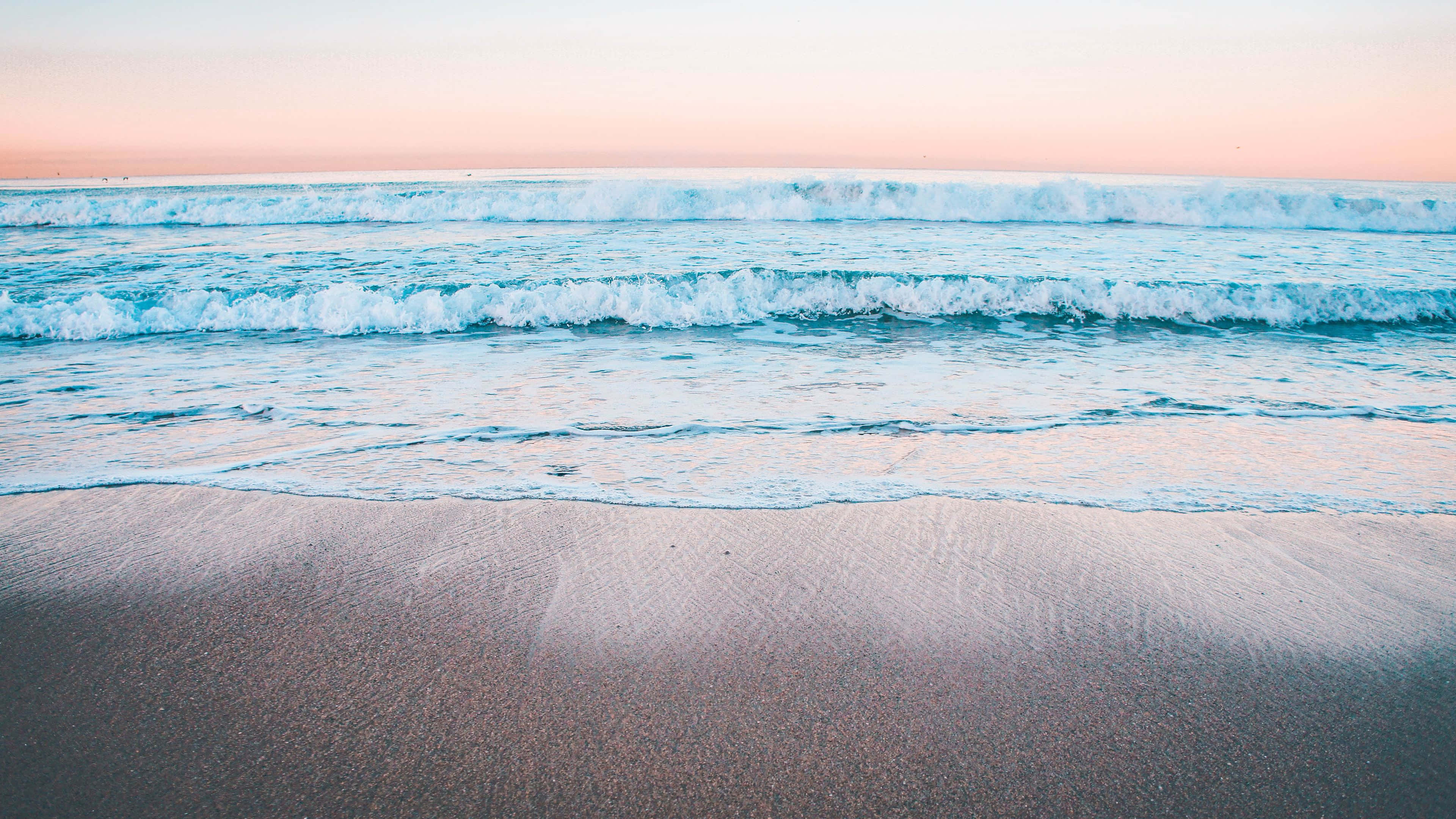 Waves Calms, soft pink, blue waves, 4K Desktop Wallpaper