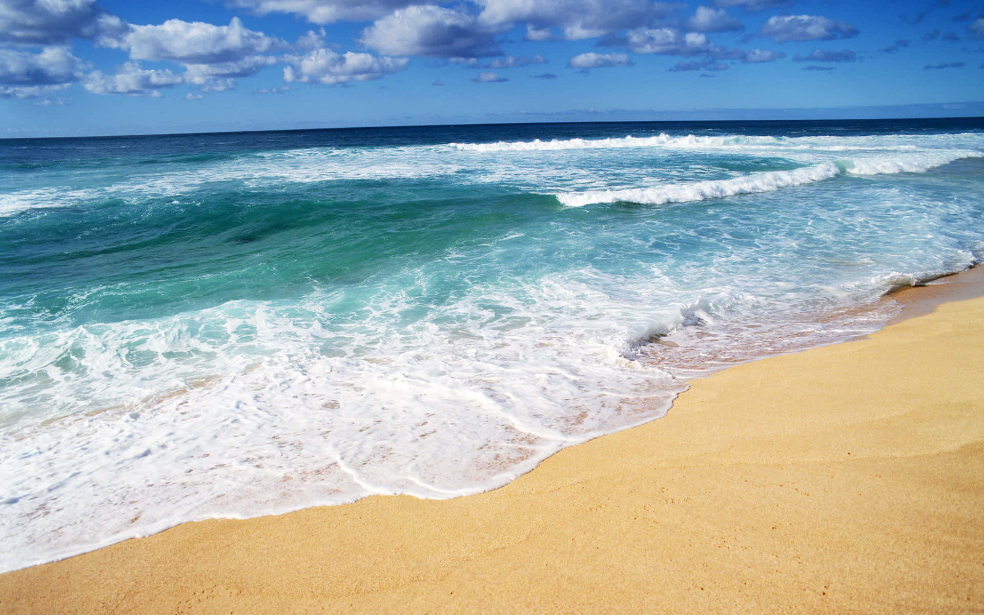 Beach Waves, turquoise ocean waves, golden sand, Full HD Desktop Wallpaper