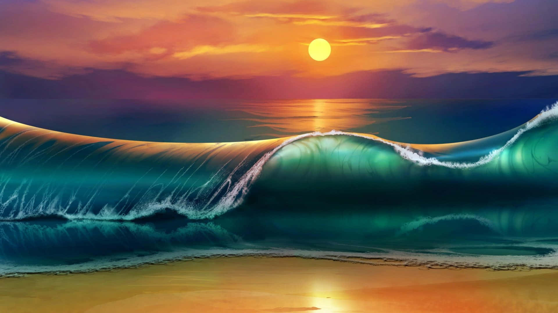 1920x1080 HD Beach Waves, turquoise wave, golden beach, Full HD Desktop Wallpaper